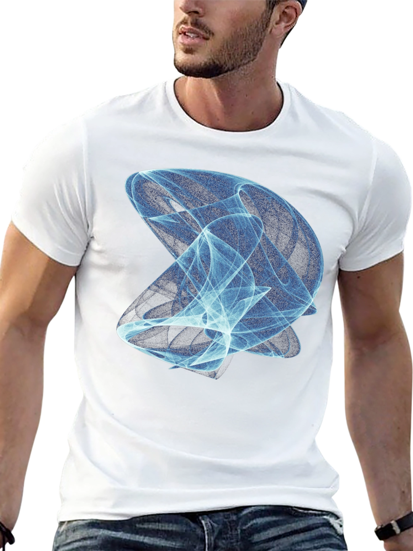 Abstract Blue Vortex Graphic Print Black T-Shirt