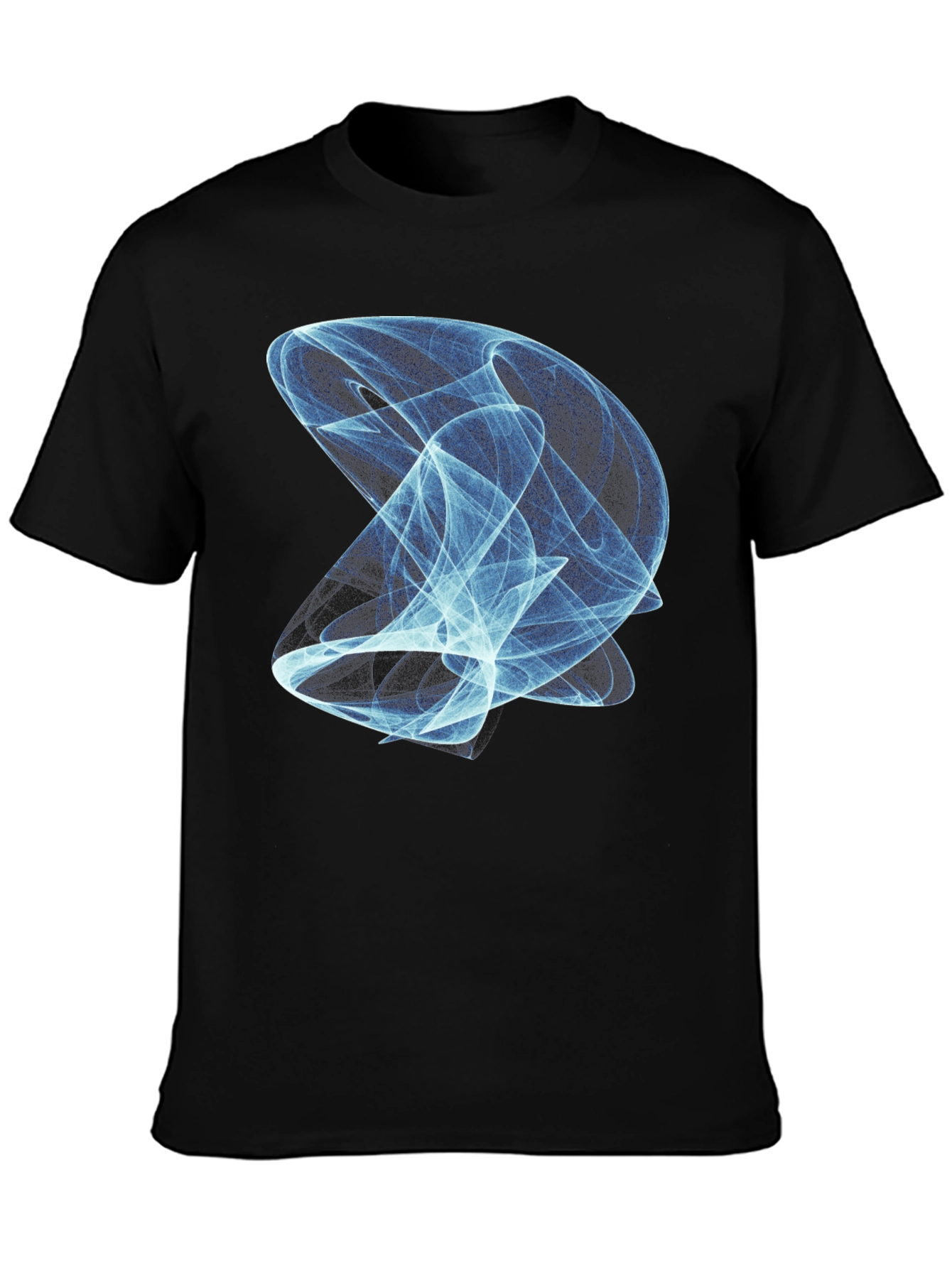 Abstract Blue Vortex Graphic Print Black T-Shirt
