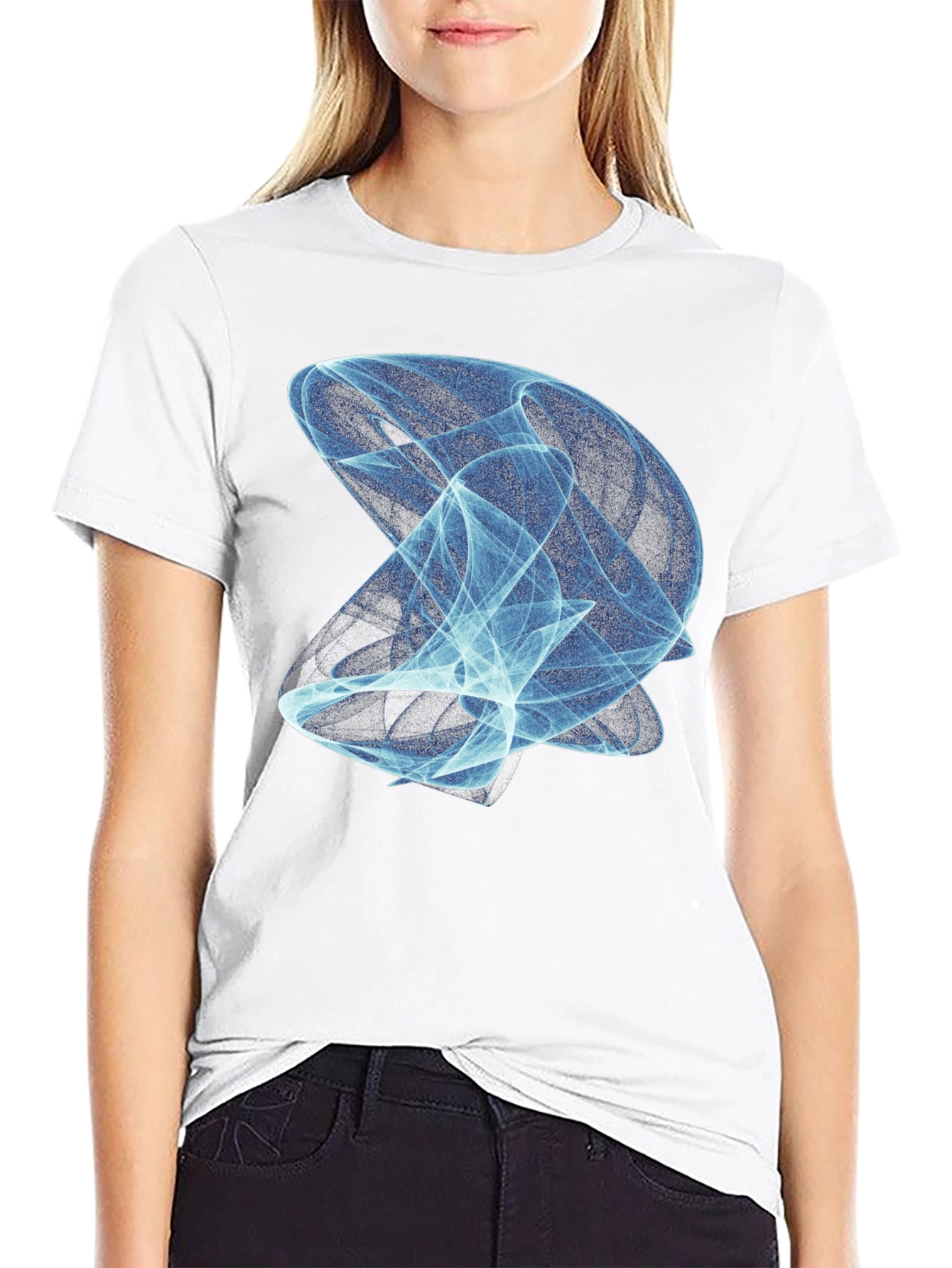 Abstract Blue Vortex Graphic Print Black T-Shirt