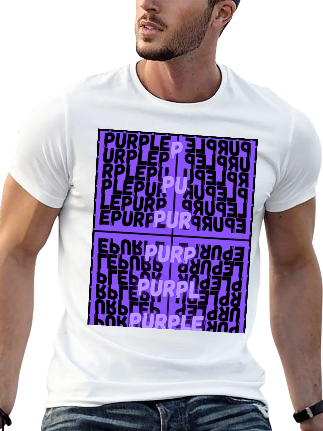 Purple Word Graphic Black T-Shirt