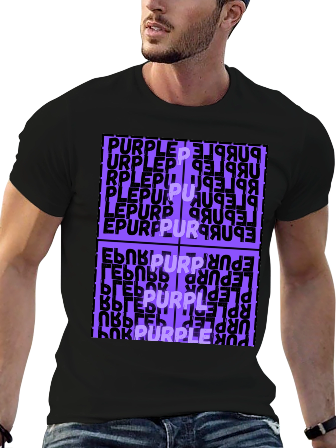 Purple Word Graphic Black T-Shirt