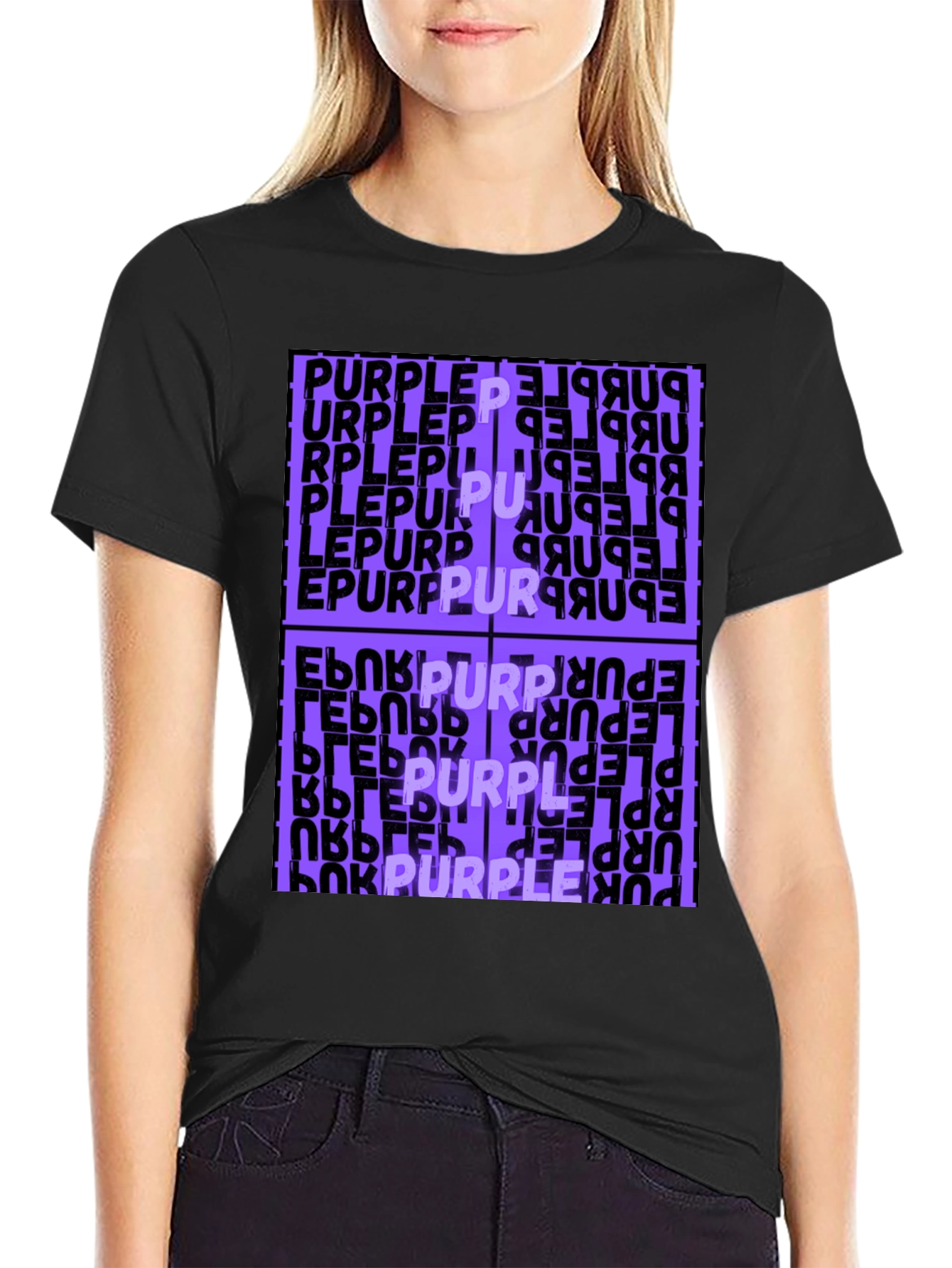 Purple Word Graphic Black T-Shirt