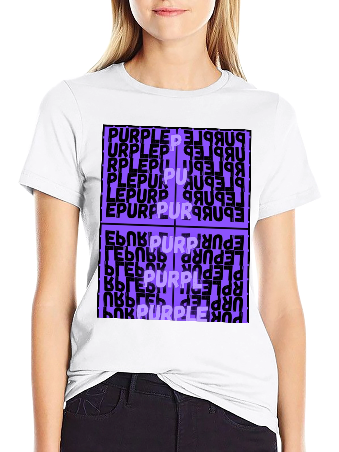 Purple Word Graphic Black T-Shirt