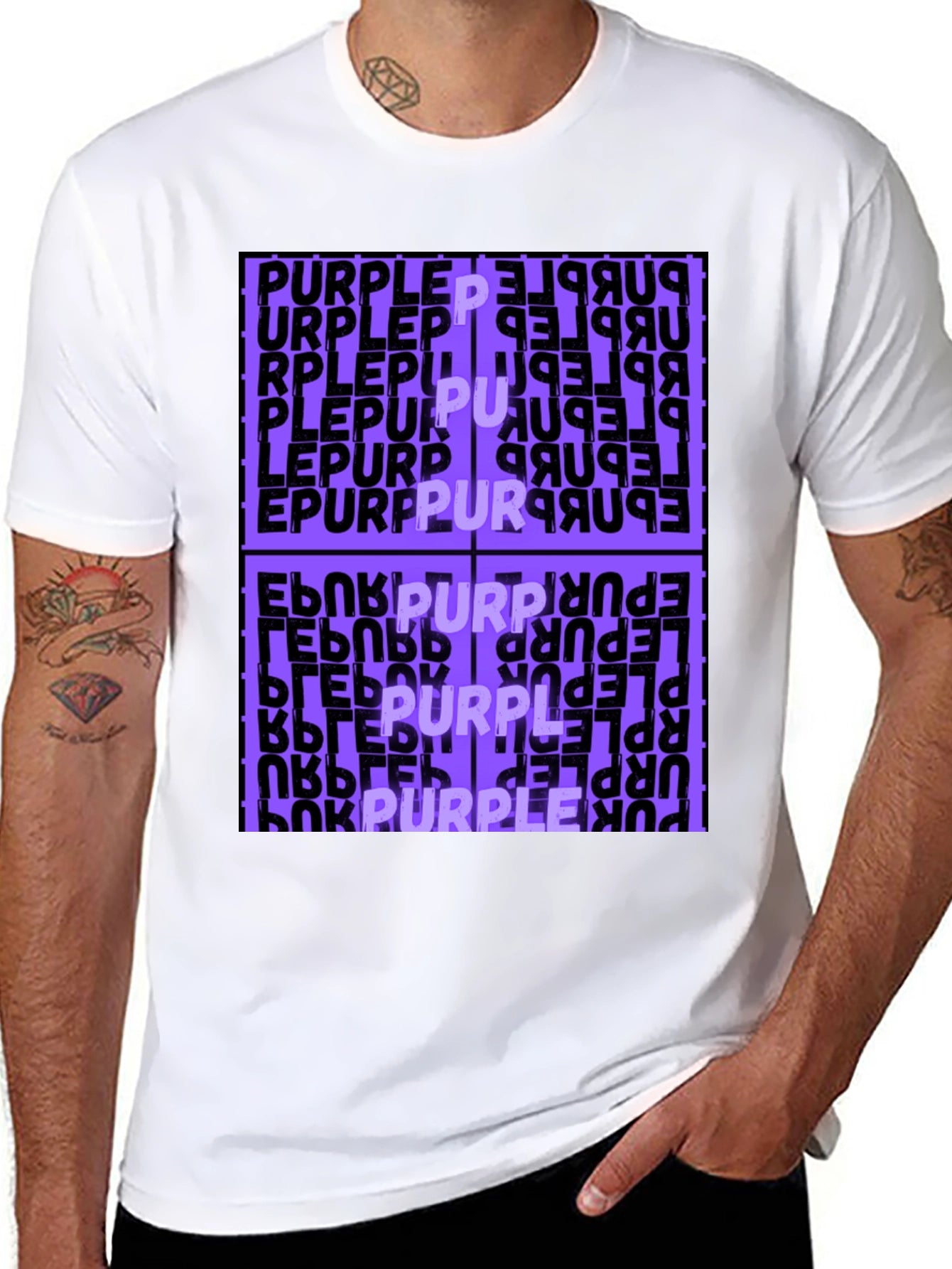 Purple Word Graphic Black T-Shirt