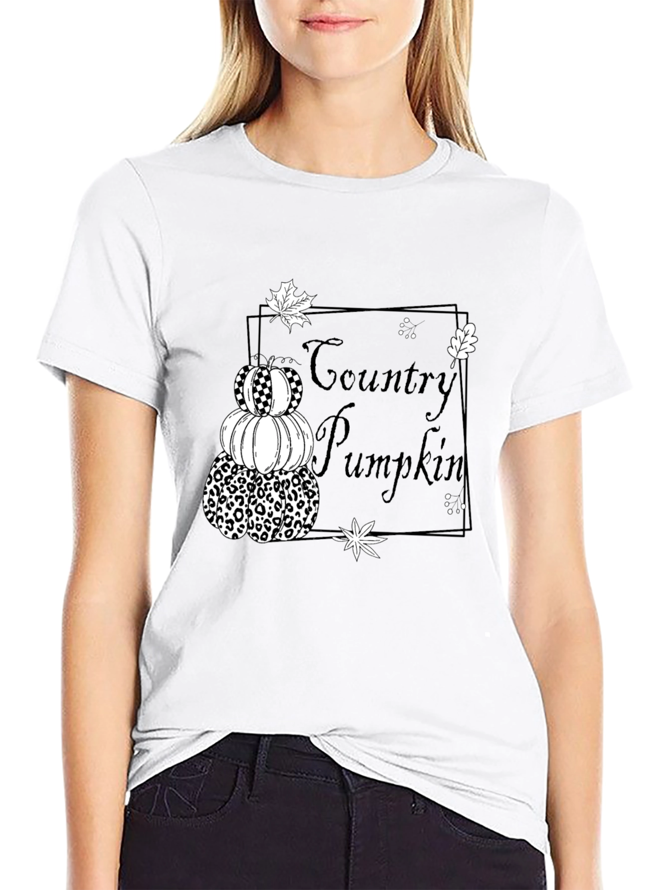 Country Pumpkin Stack Black T-Shirt