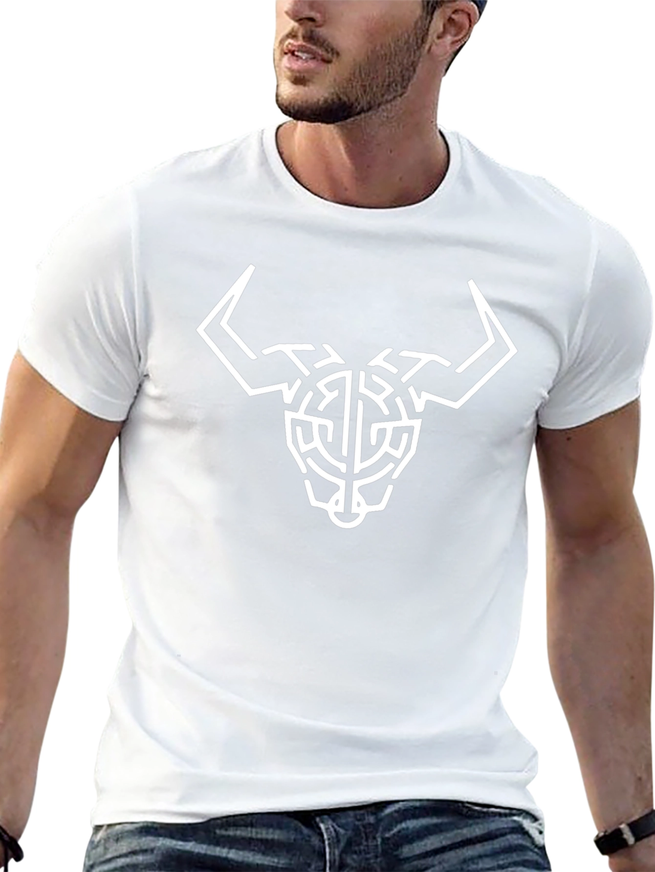 Geometric Bull Skull Graphic Tee - Black