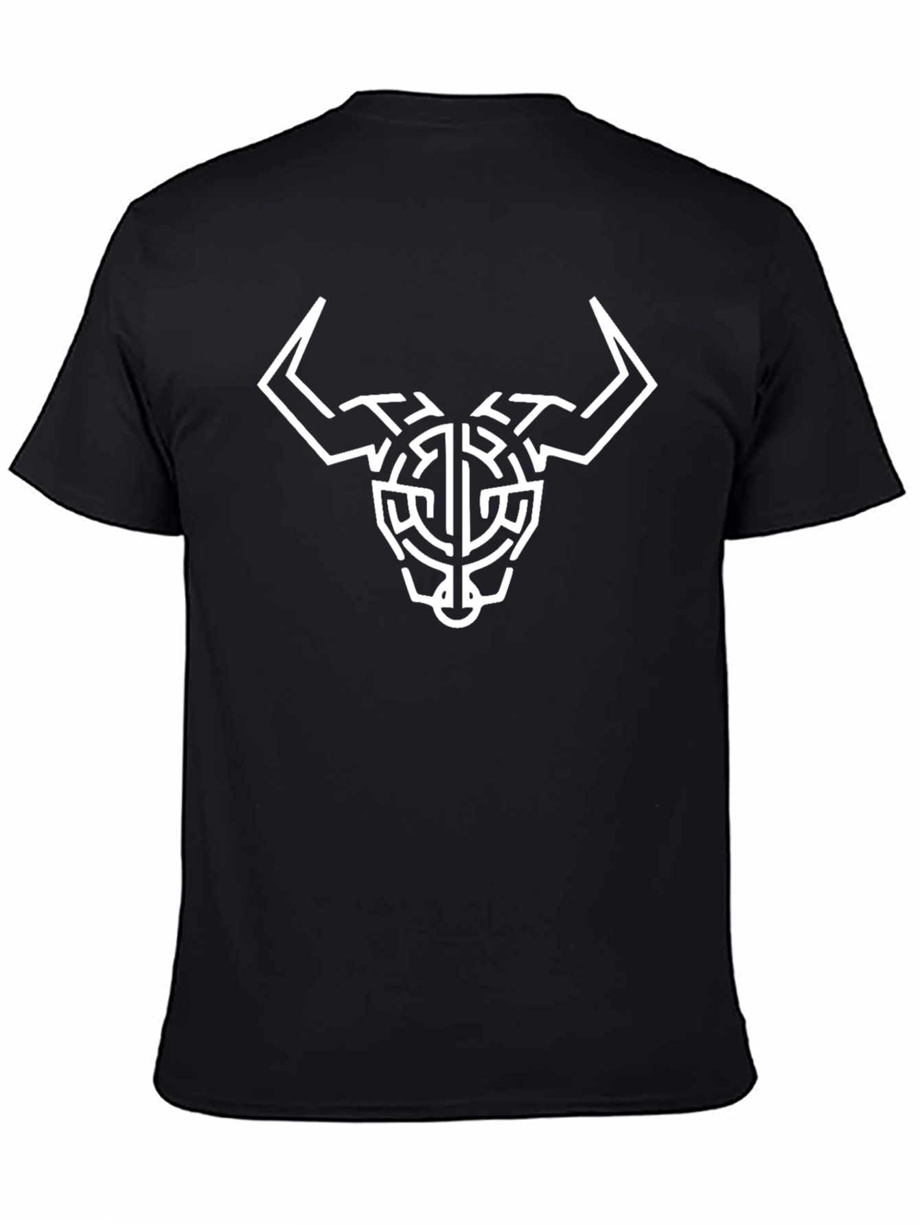 Geometric Bull Skull Graphic Tee - Black