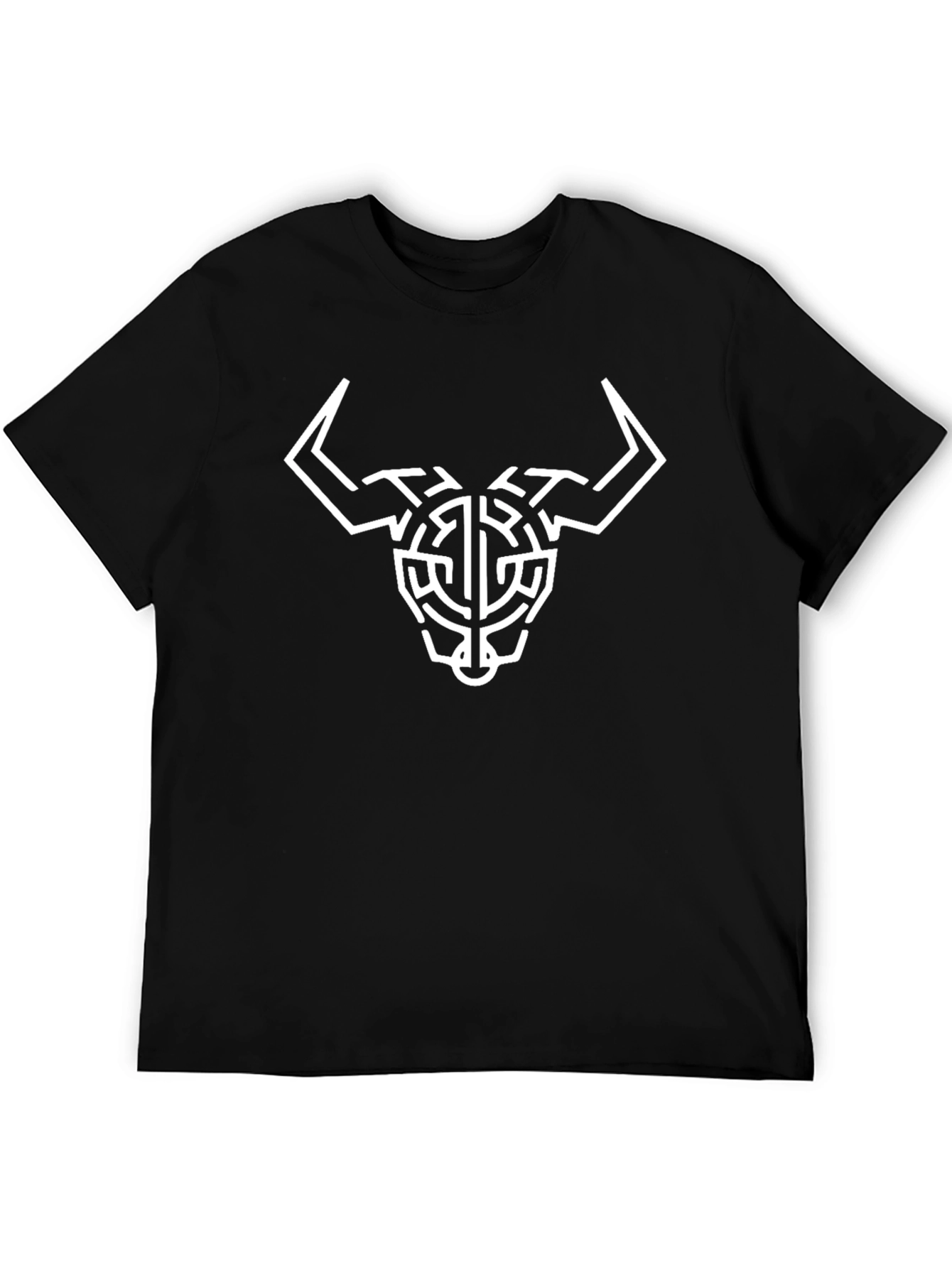 Geometric Bull Skull Graphic Tee - Black