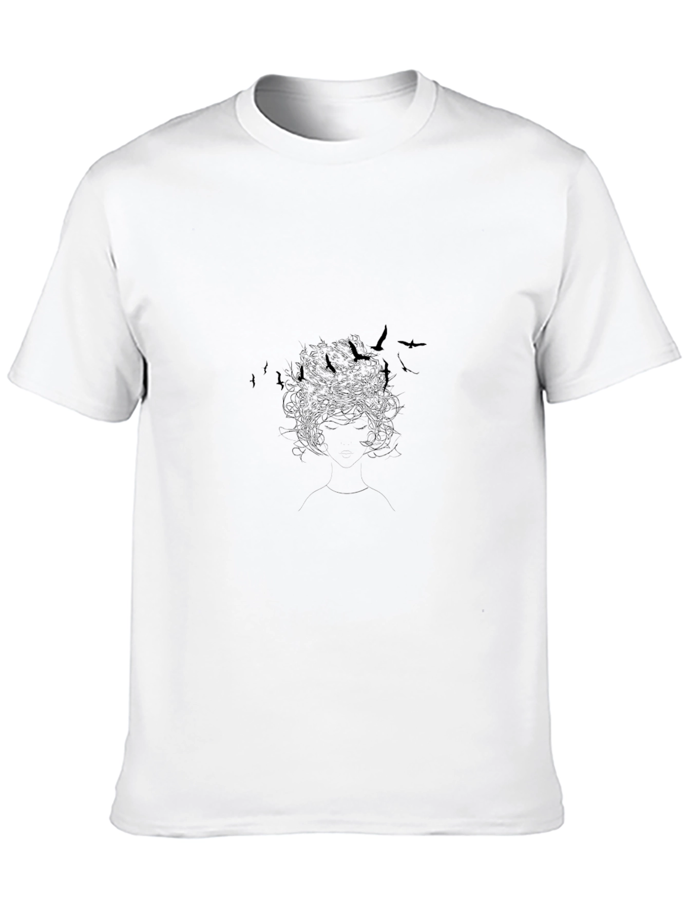 Black Graphic Print Tee - Birds and Hair Silhouette