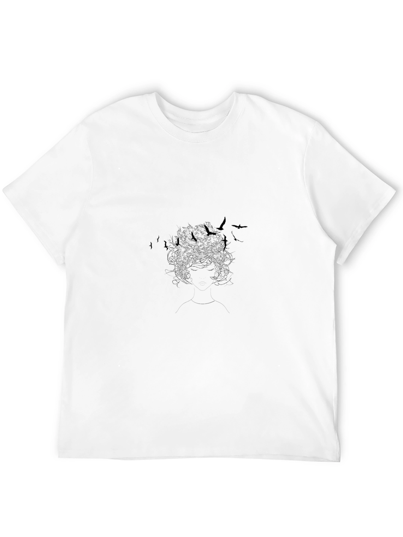 Black Graphic Print Tee - Birds and Hair Silhouette