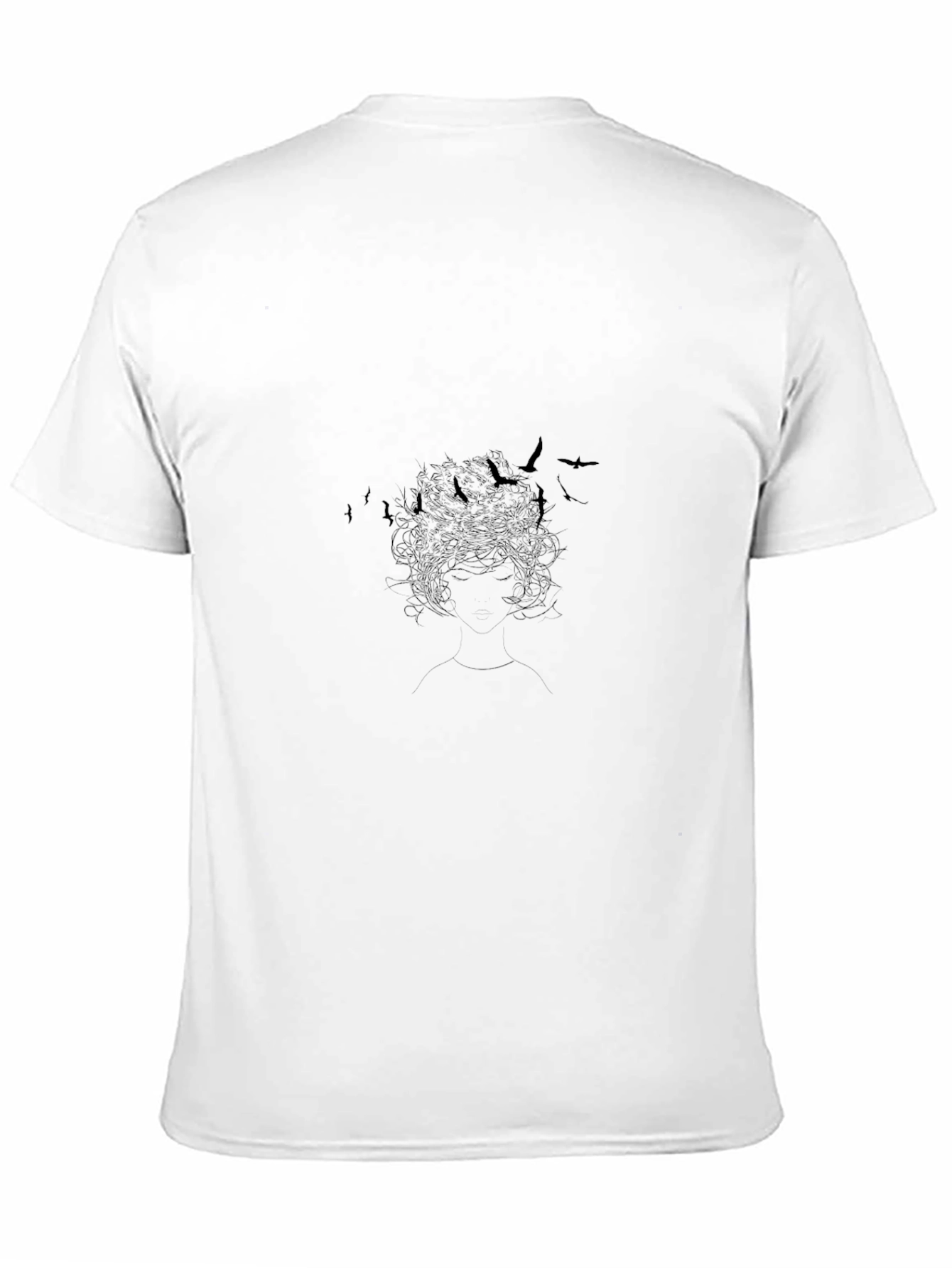 Black Graphic Print Tee - Birds and Hair Silhouette