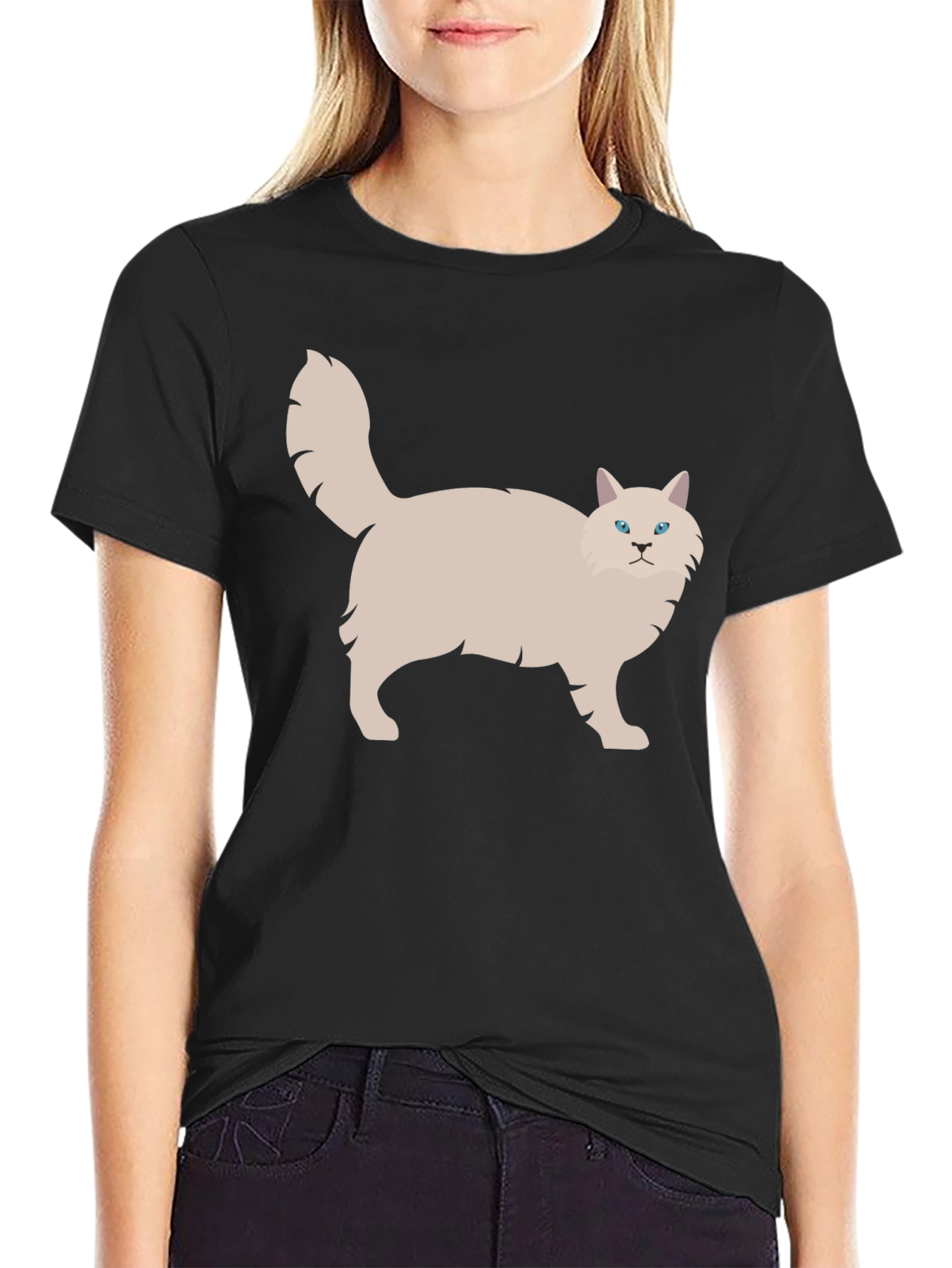 Cat Graphic Tee - Black Cotton T-Shirt