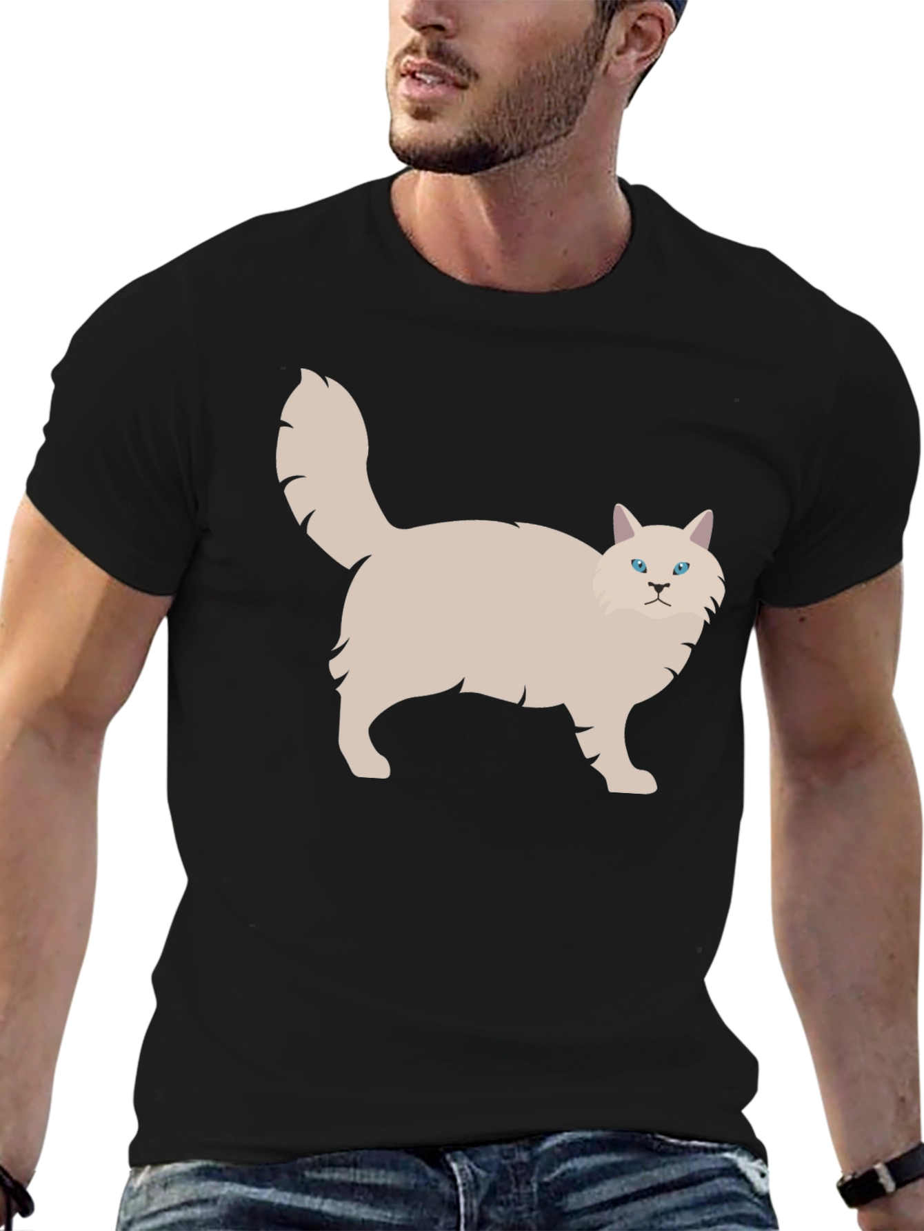 Cat Graphic Tee - Black Cotton T-Shirt