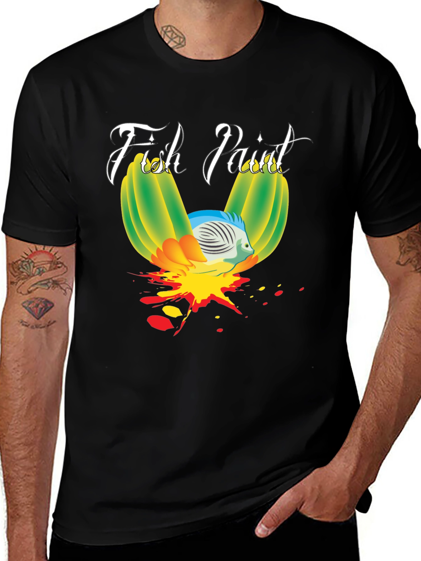 Fish Paint Graphic T-Shirt - Black