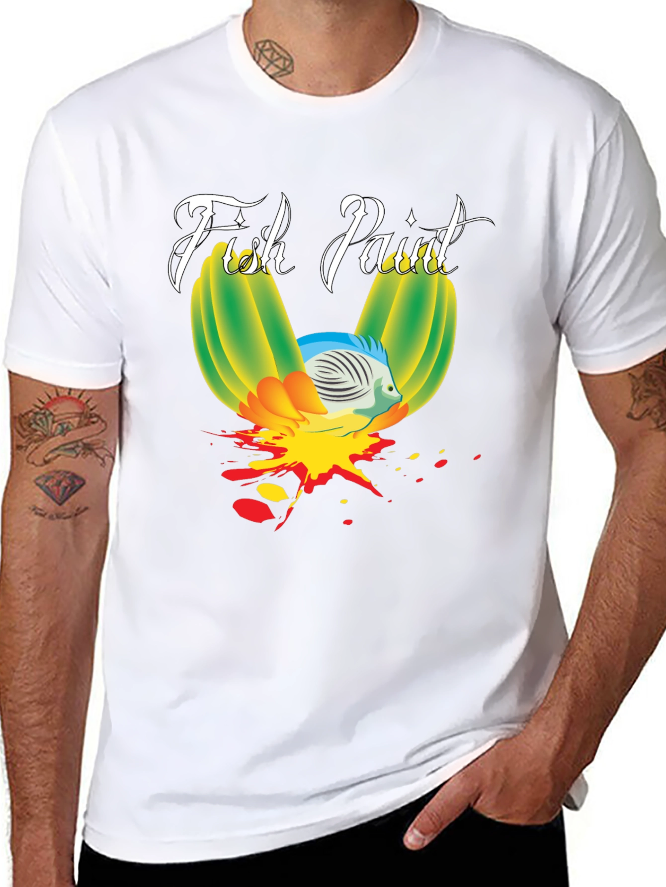 Fish Paint Graphic T-Shirt - Black