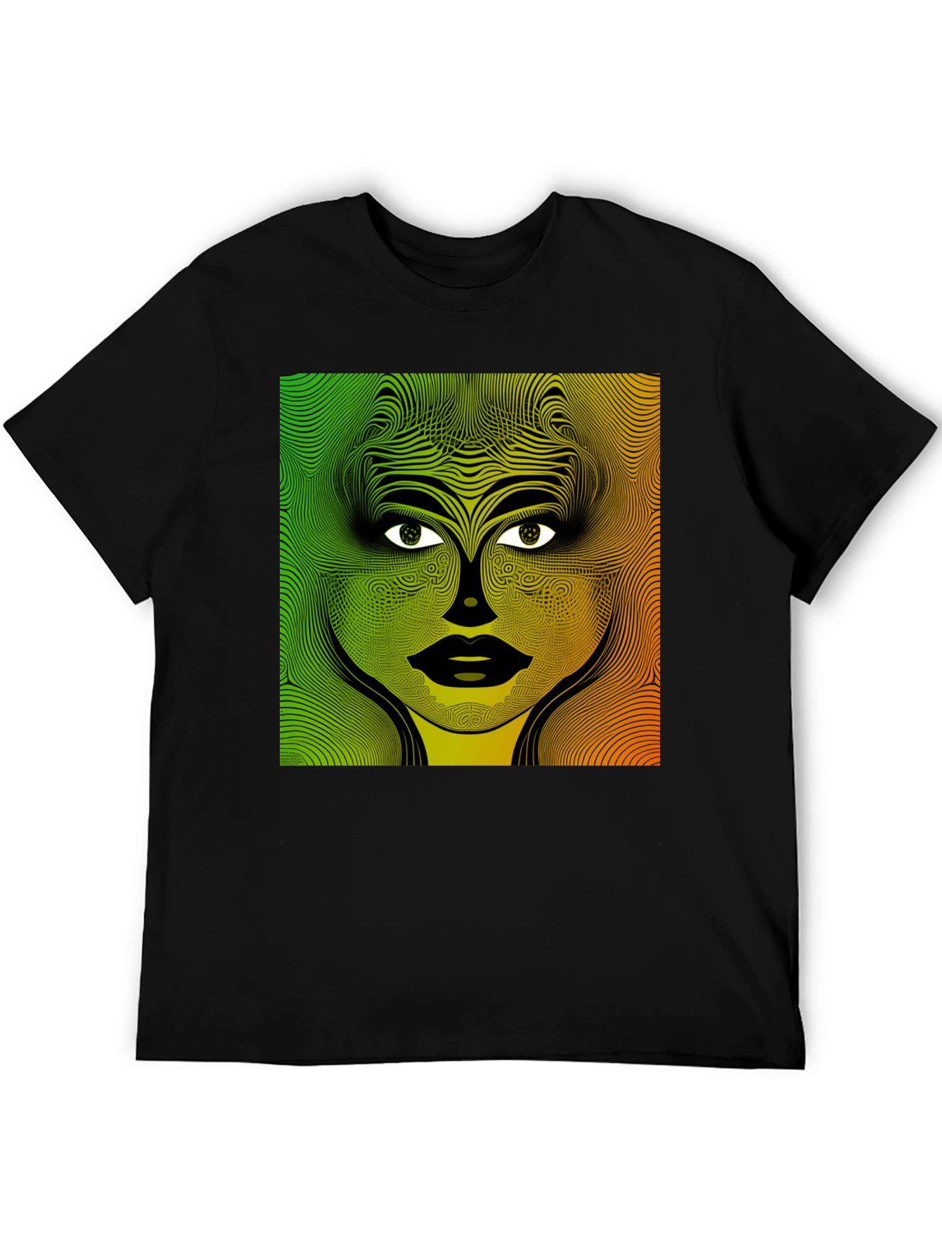 Abstract Face Graphic Print Mens Black T-Shirt