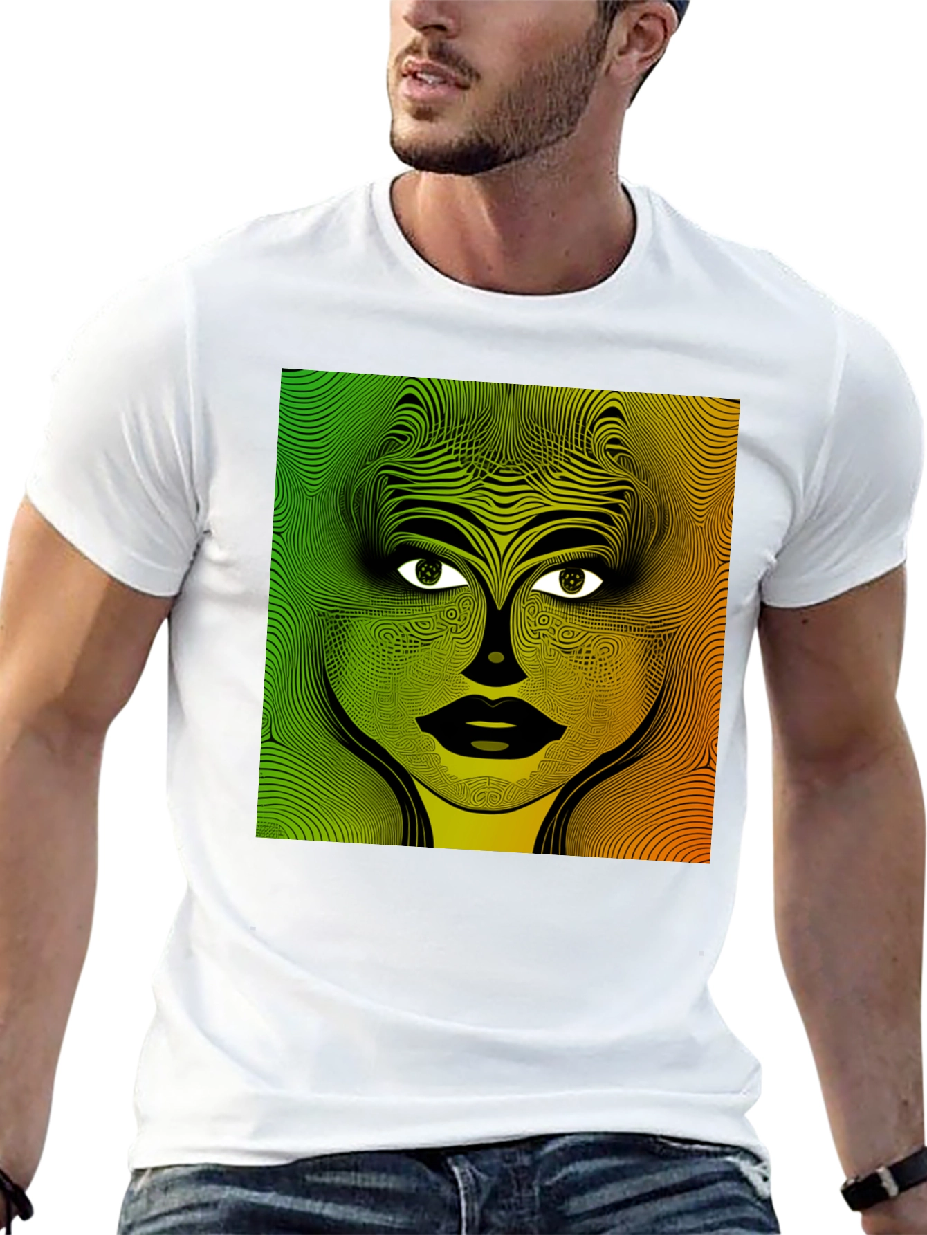 Abstract Face Graphic Print Mens Black T-Shirt