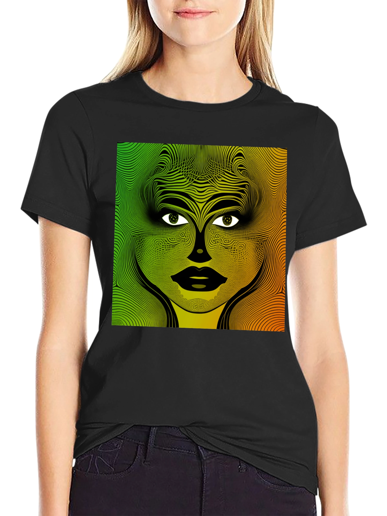Abstract Face Graphic Print Mens Black T-Shirt