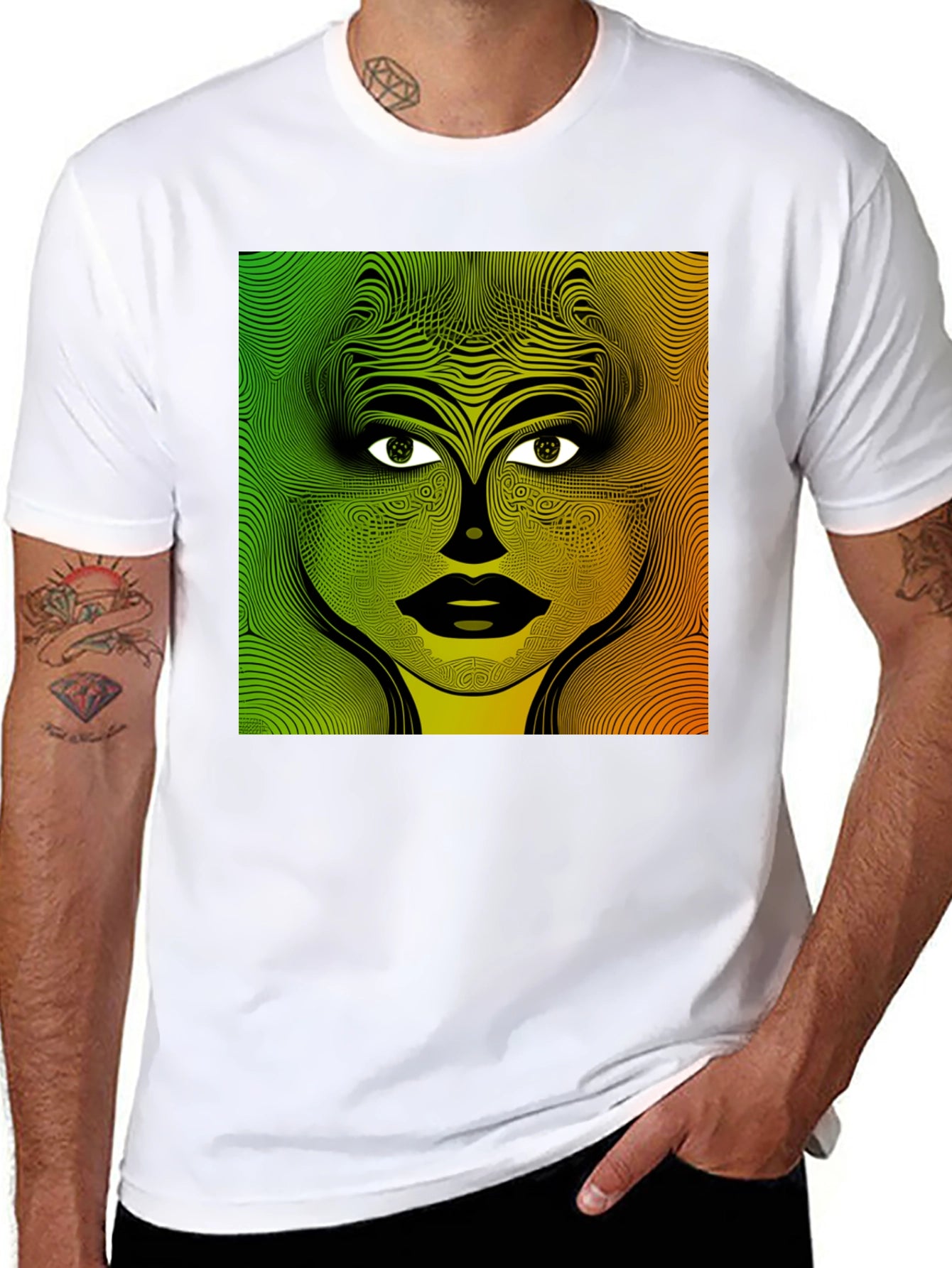 Abstract Face Graphic Print Mens Black T-Shirt