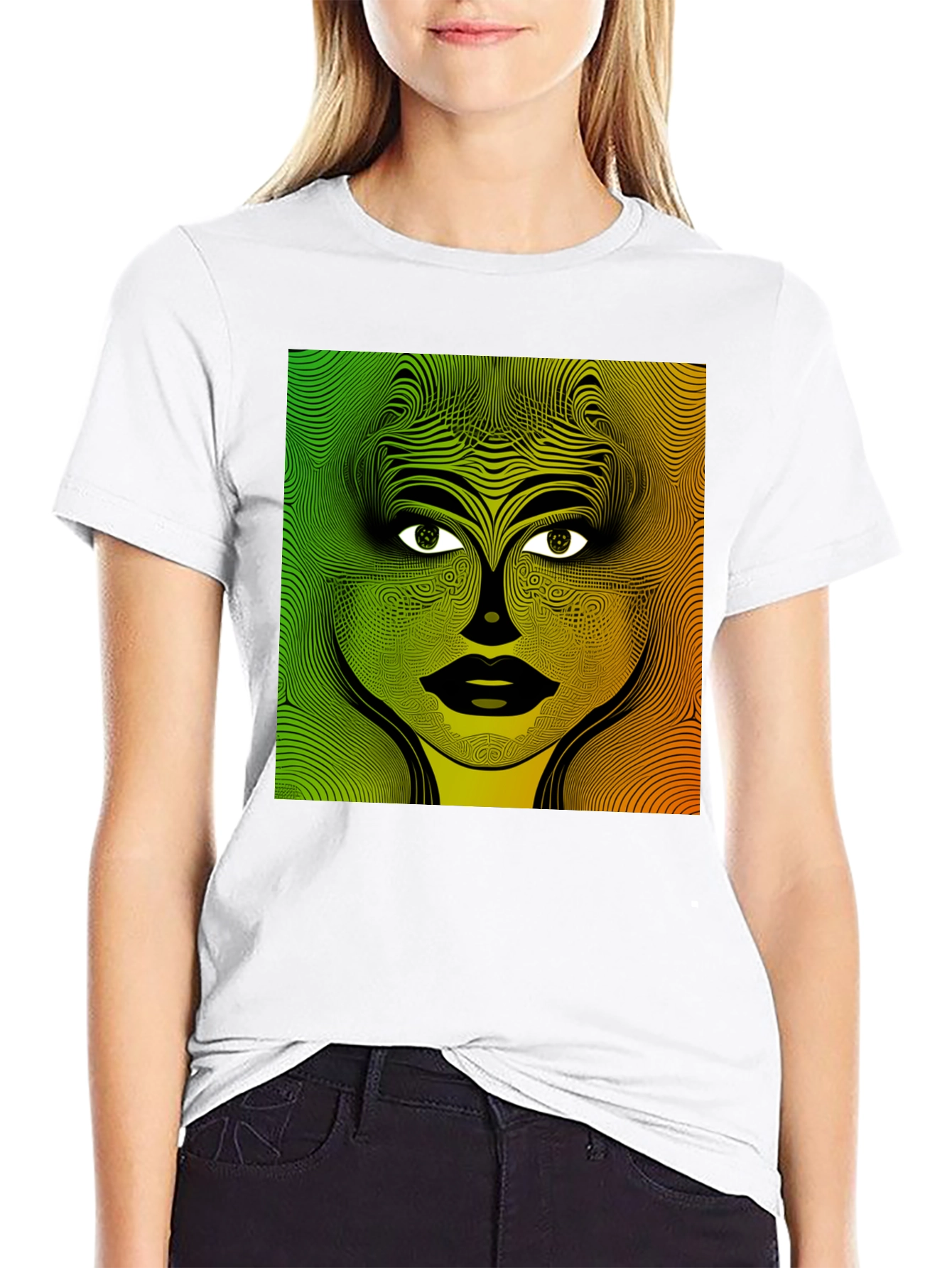 Abstract Face Graphic Print Mens Black T-Shirt