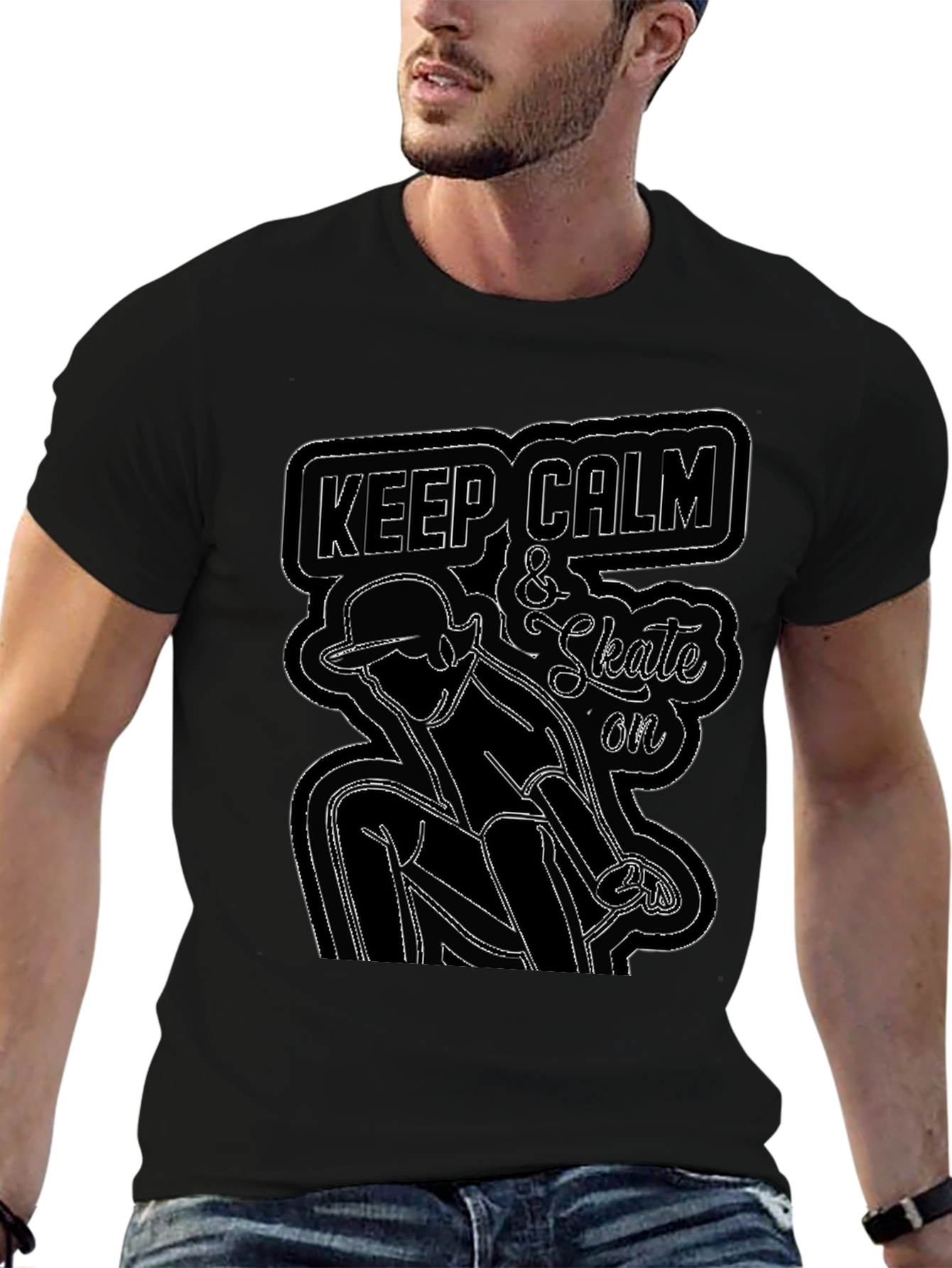 Keep Calm and Skate On Graphic Tee - Black