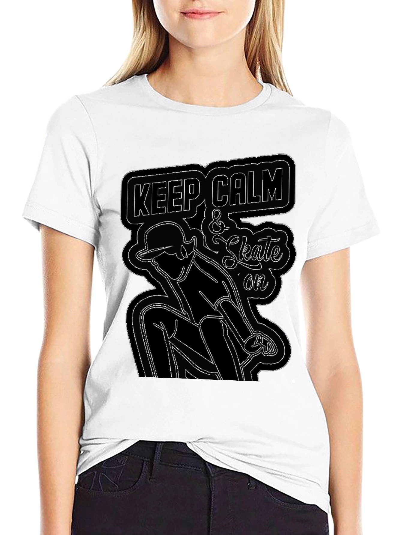 Keep Calm and Skate On Graphic Tee - Black