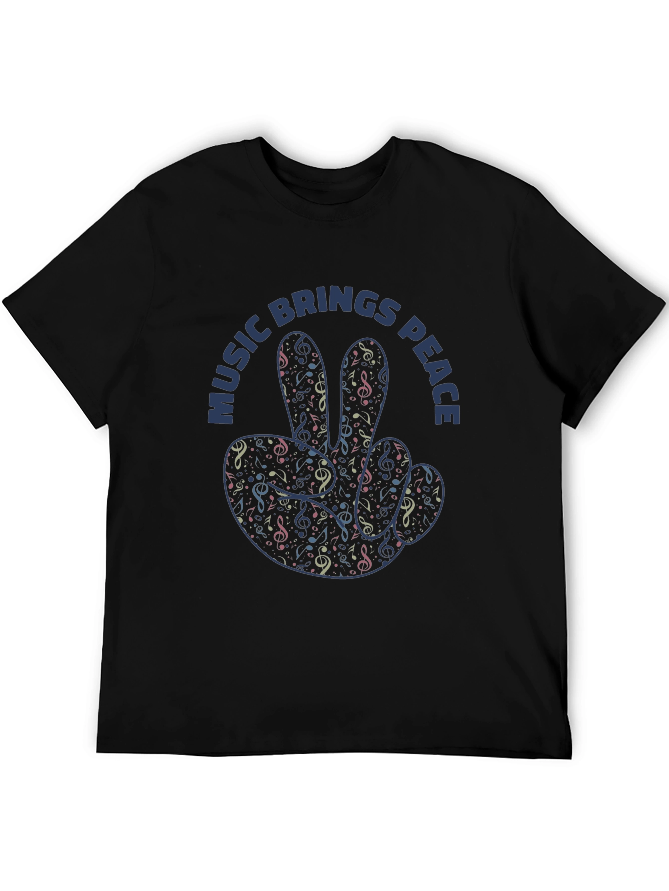 Music Brings Peace Graphic Print Black T-Shirt