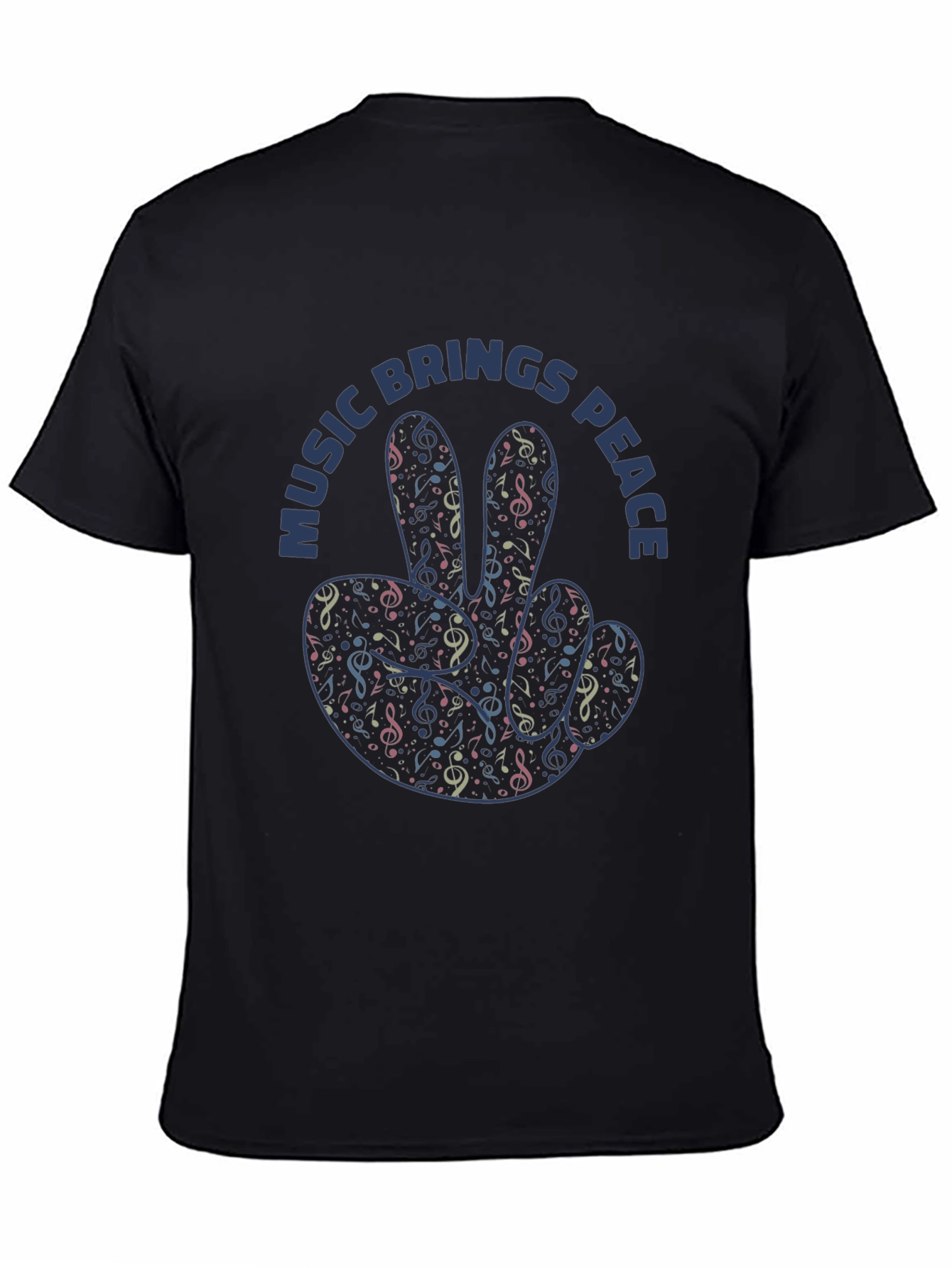 Music Brings Peace Graphic Print Black T-Shirt
