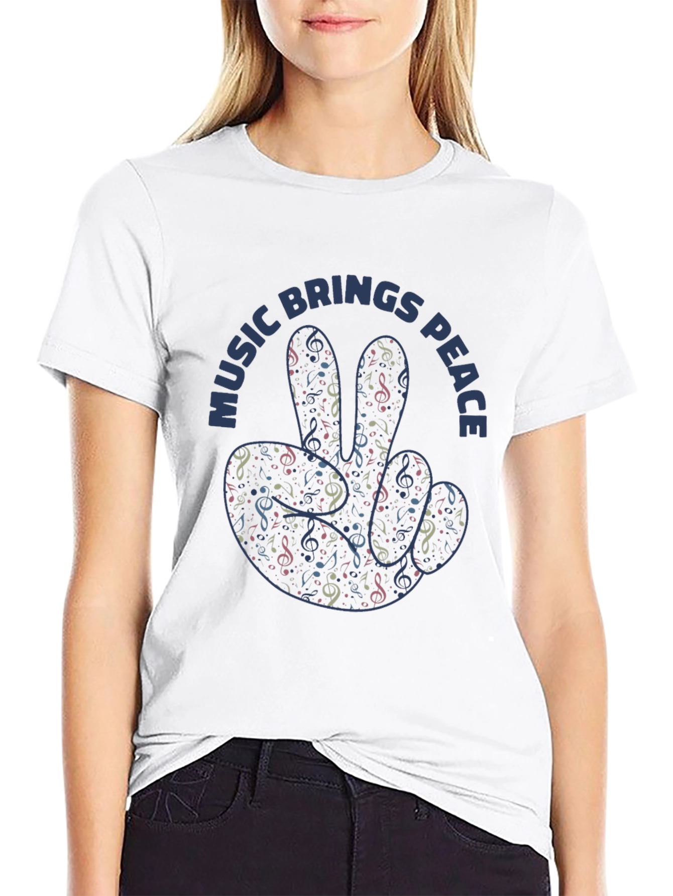 Music Brings Peace Graphic Print Black T-Shirt