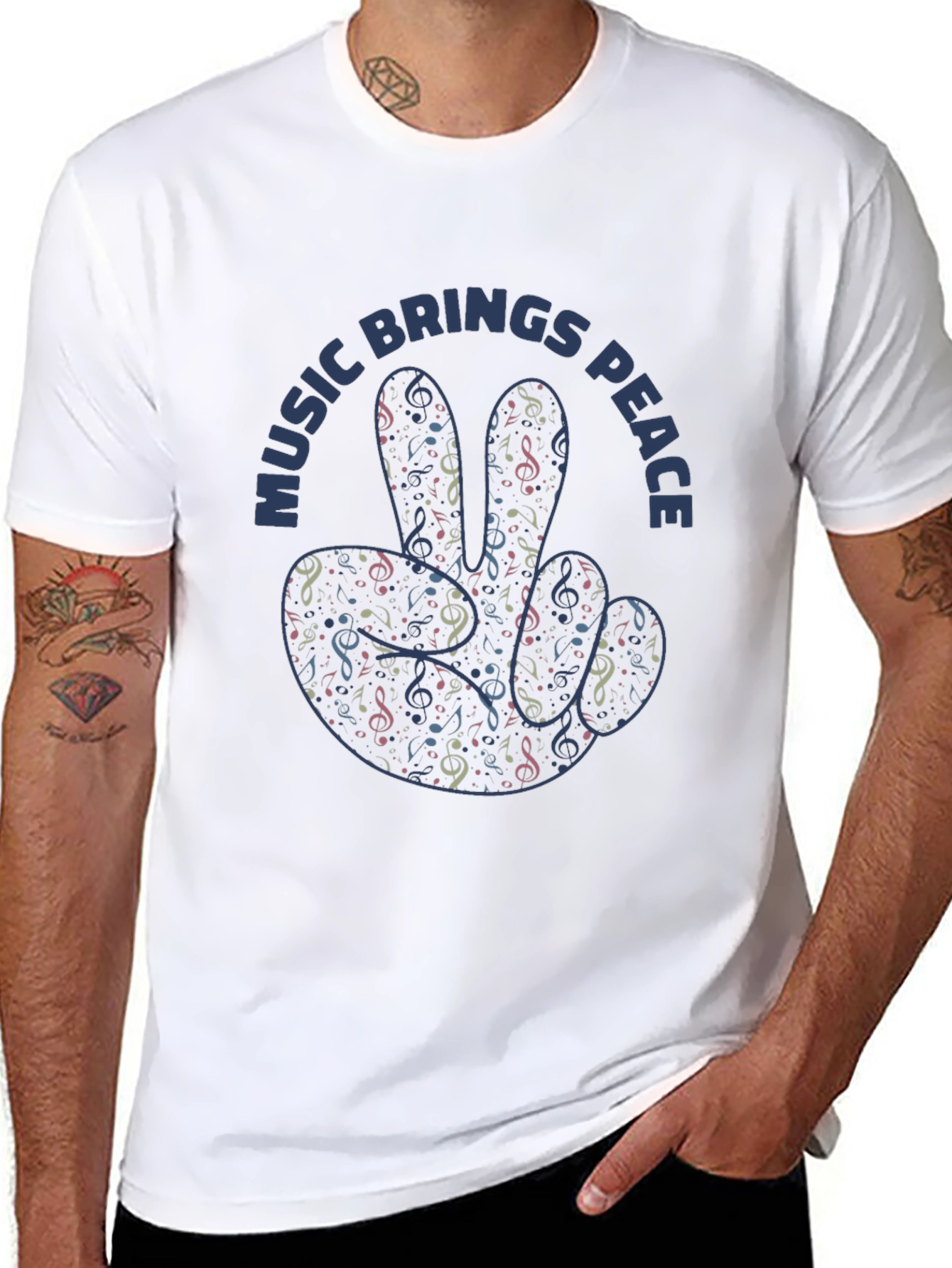 Music Brings Peace Graphic Print Black T-Shirt