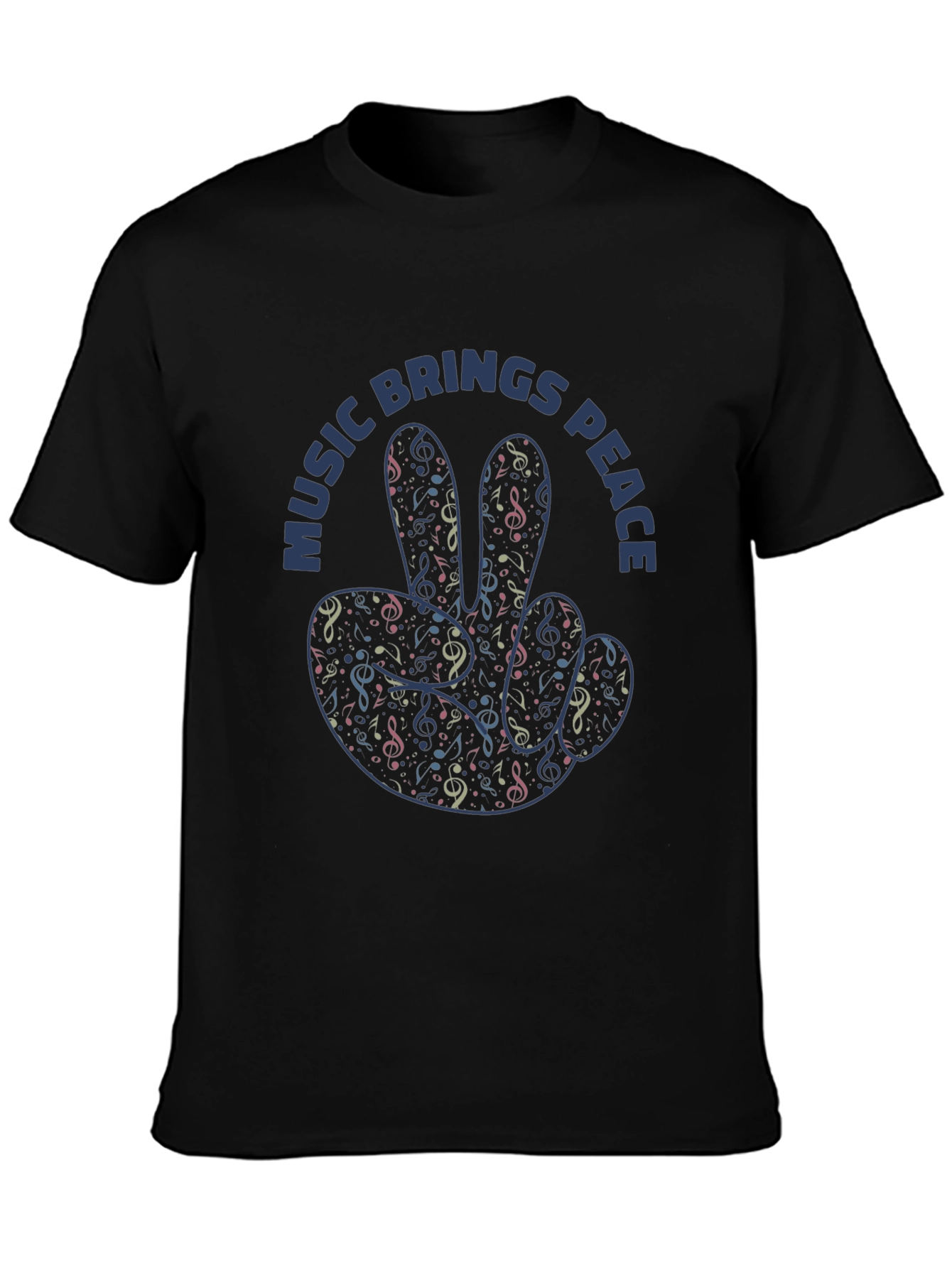 Music Brings Peace Graphic Print Black T-Shirt