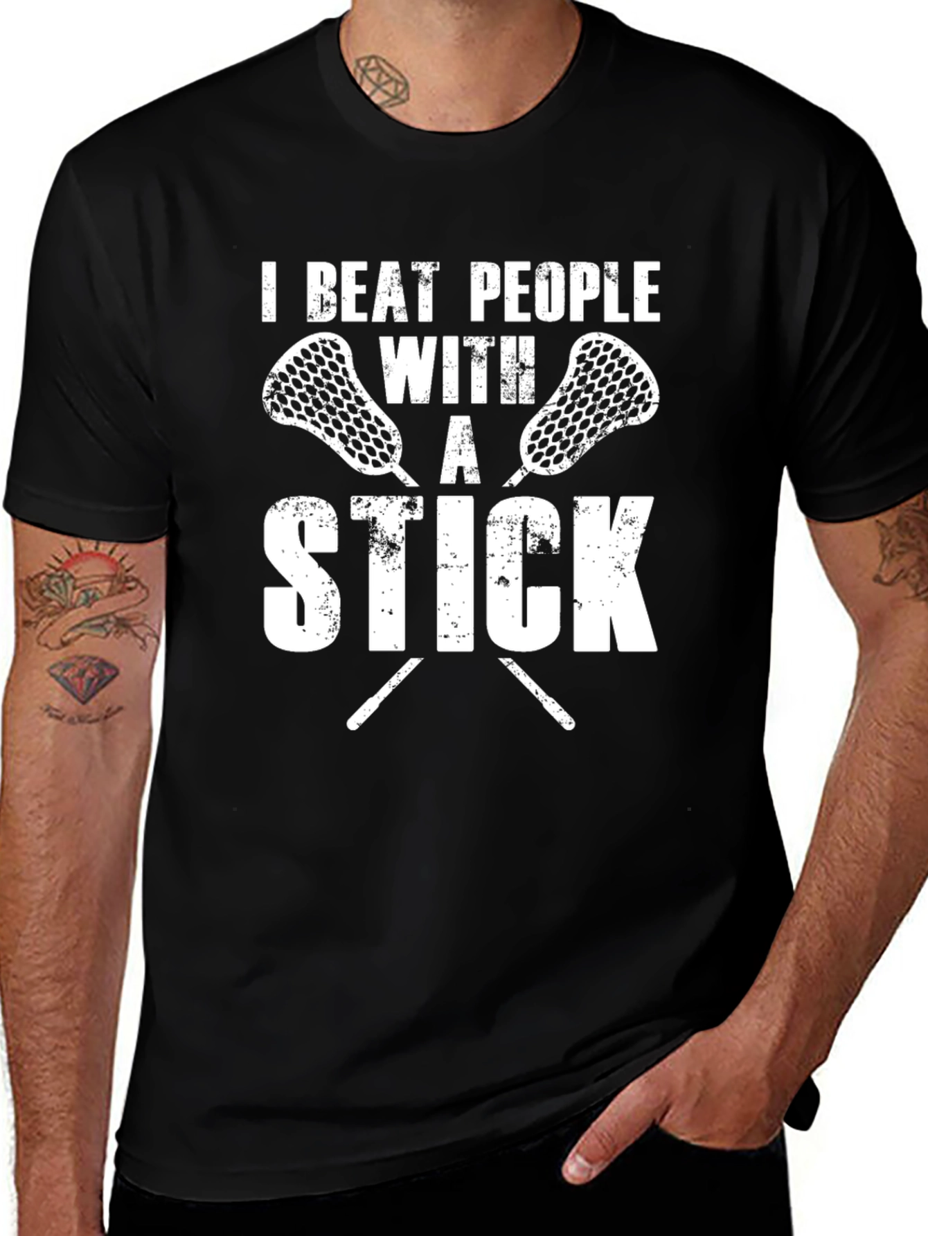 I Beat People With A Stick T-Shirt Lacrosse Black