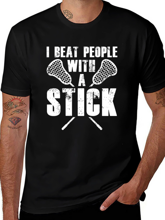 I Beat People With A Stick T-Shirt Lacrosse Black