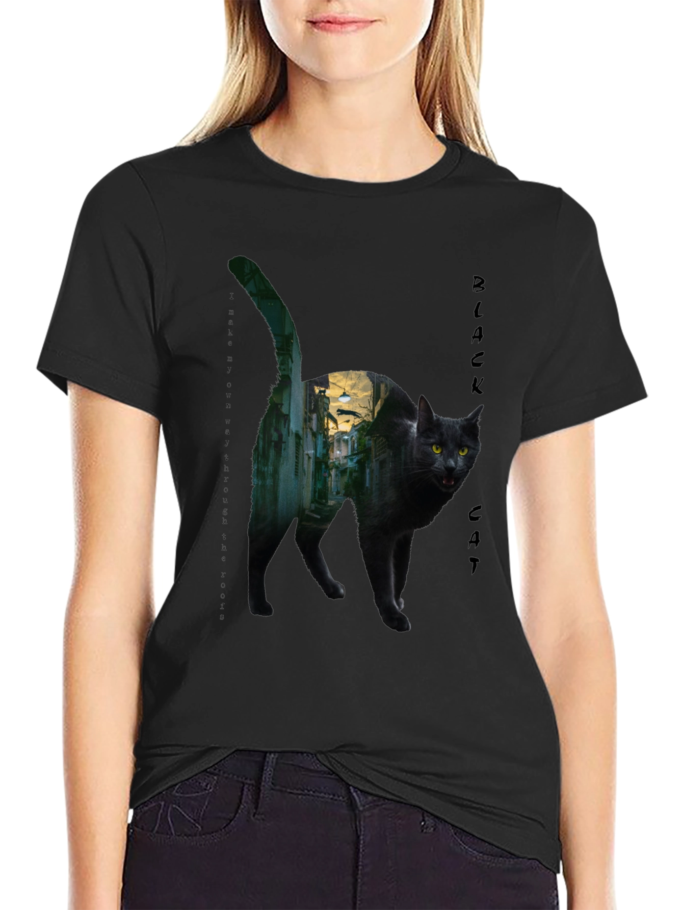 Black Cat Alley Graphic T-Shirt - Unique Streetwear