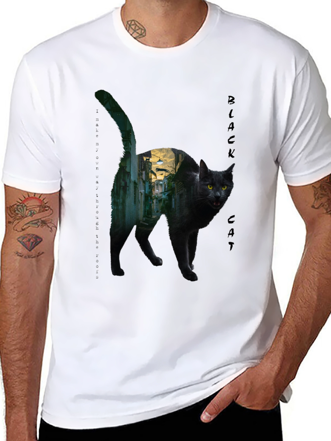 Black Cat Alley Graphic T-Shirt - Unique Streetwear