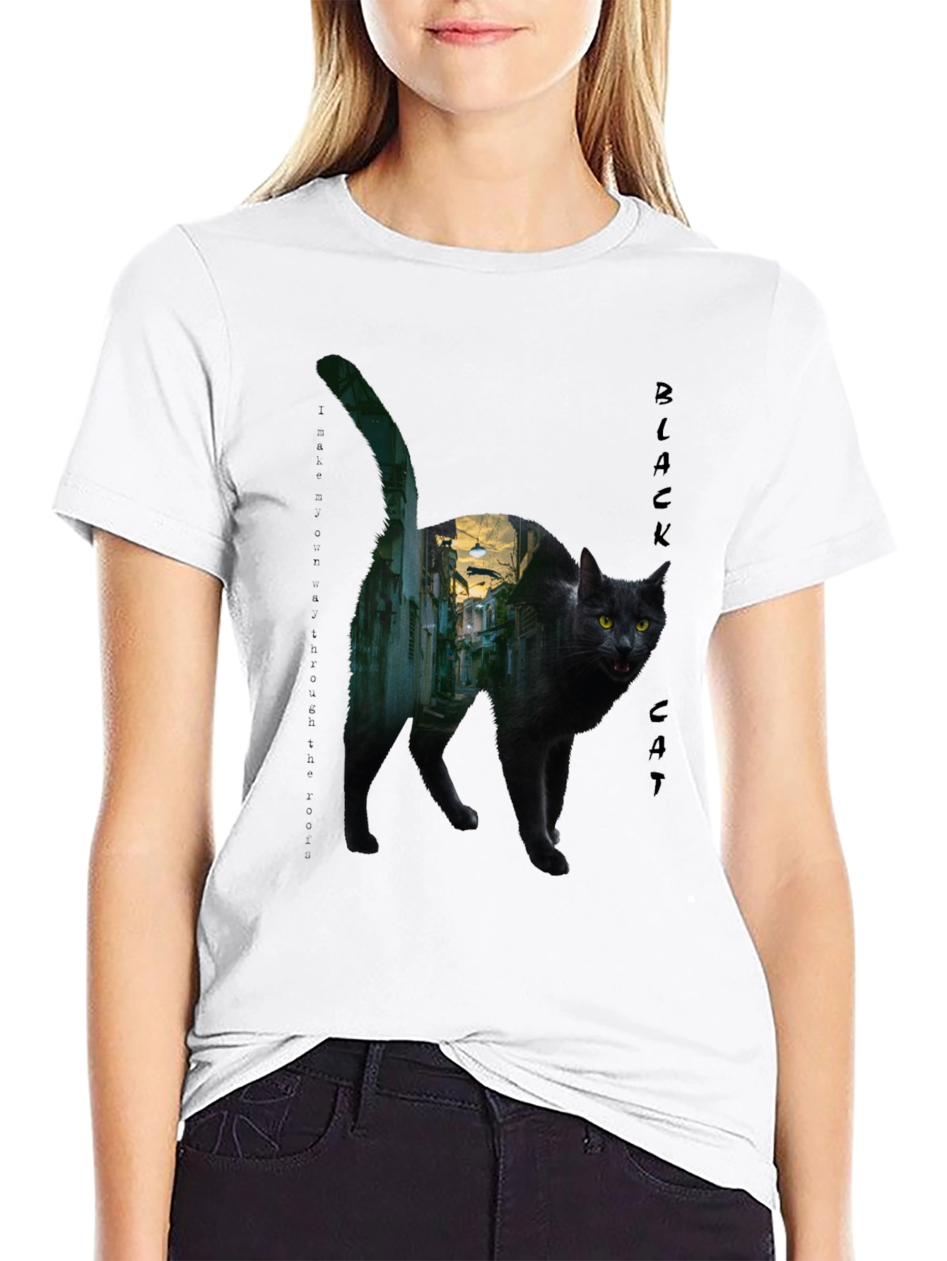 Black Cat Alley Graphic T-Shirt - Unique Streetwear