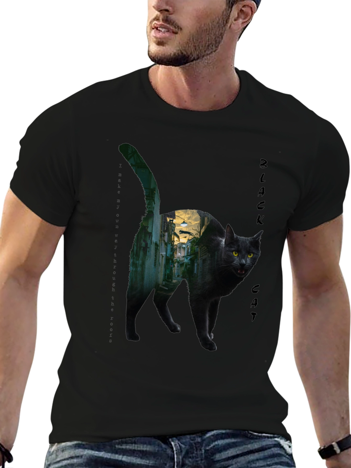 Black Cat Alley Graphic T-Shirt - Unique Streetwear