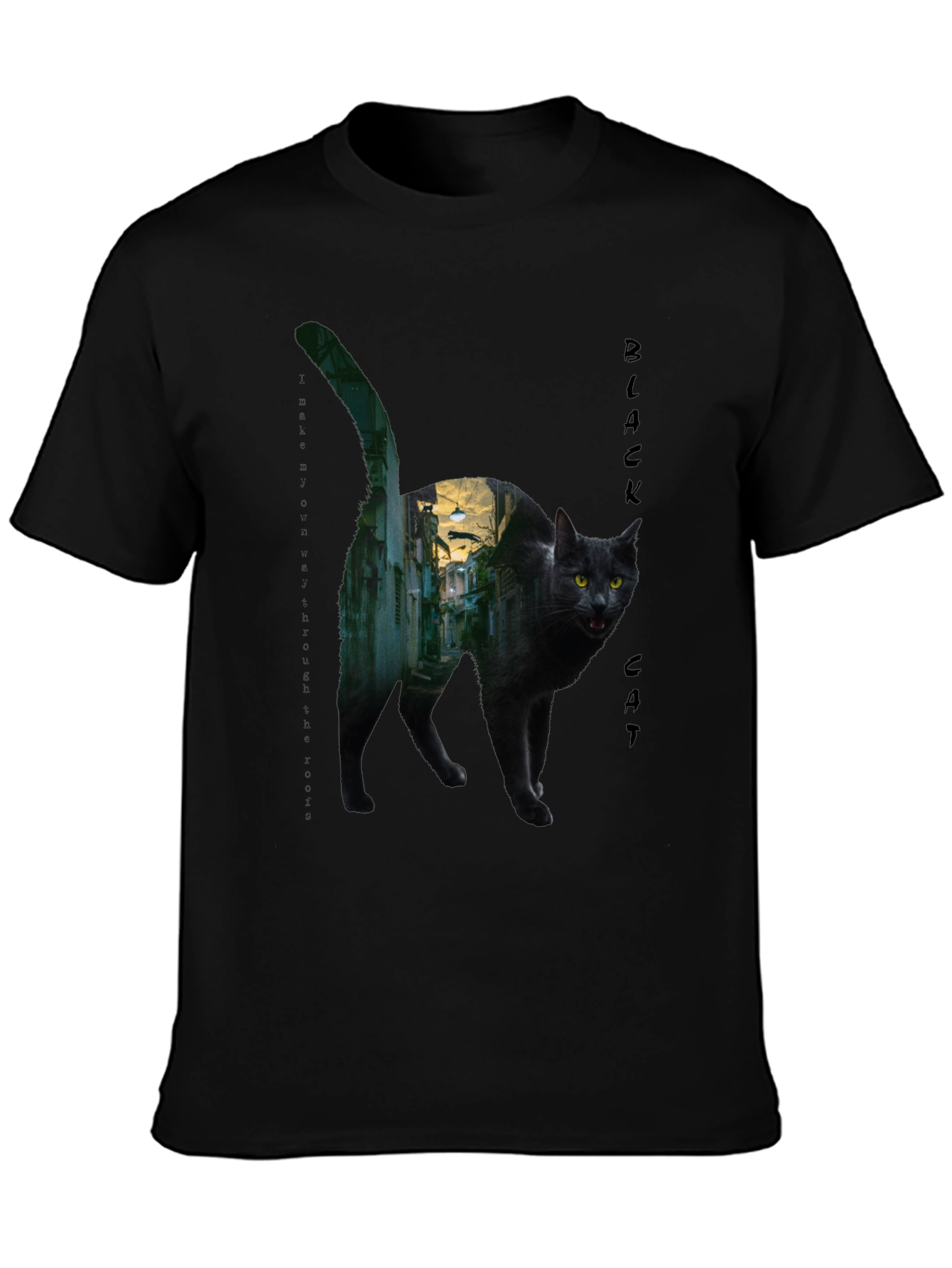 Black Cat Alley Graphic T-Shirt - Unique Streetwear