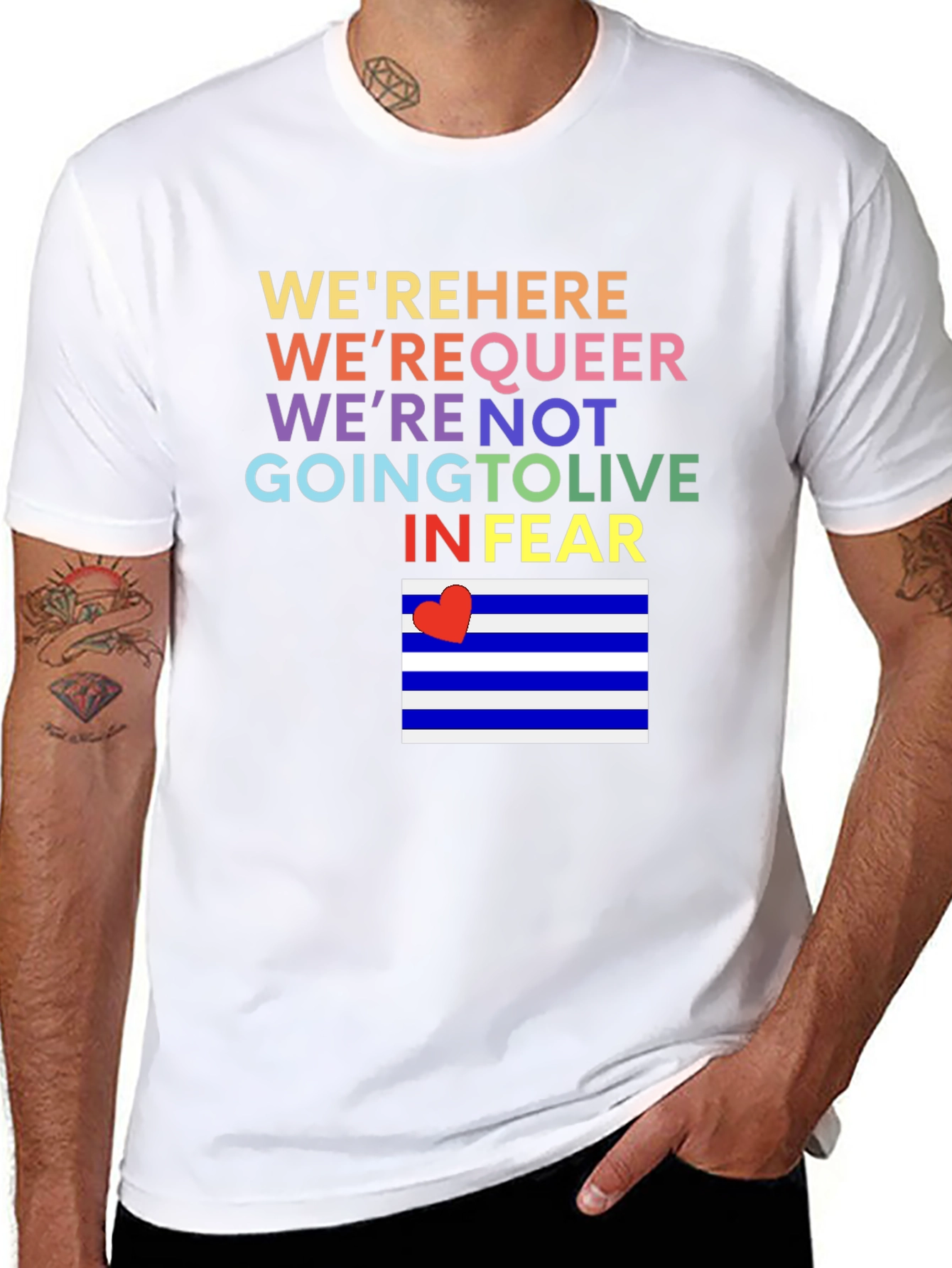 LGBTQ Pride T-Shirt: Here Queer Not Living in Fear