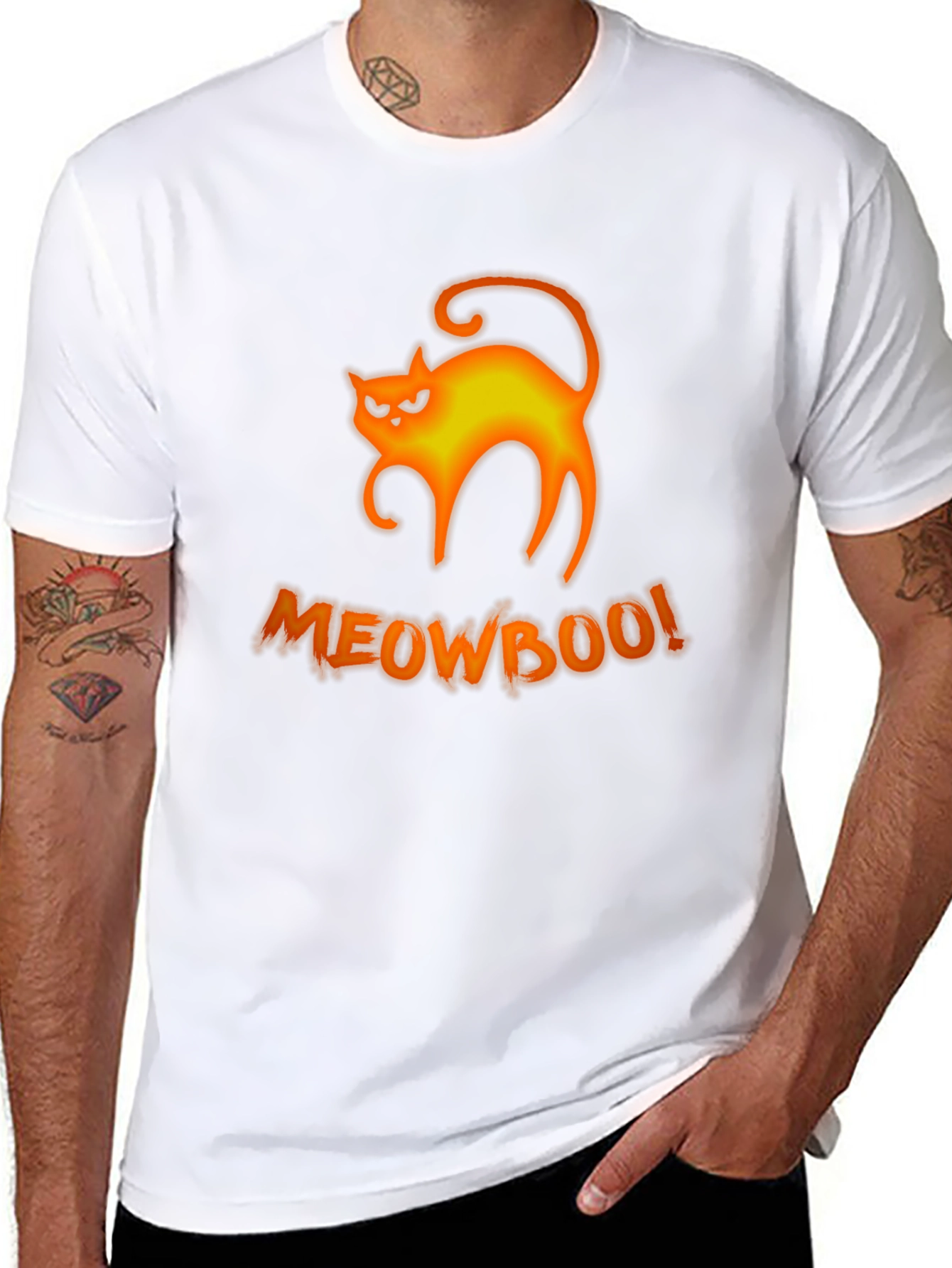 Halloween MeowBoo Cat Graphic Black T-Shirt