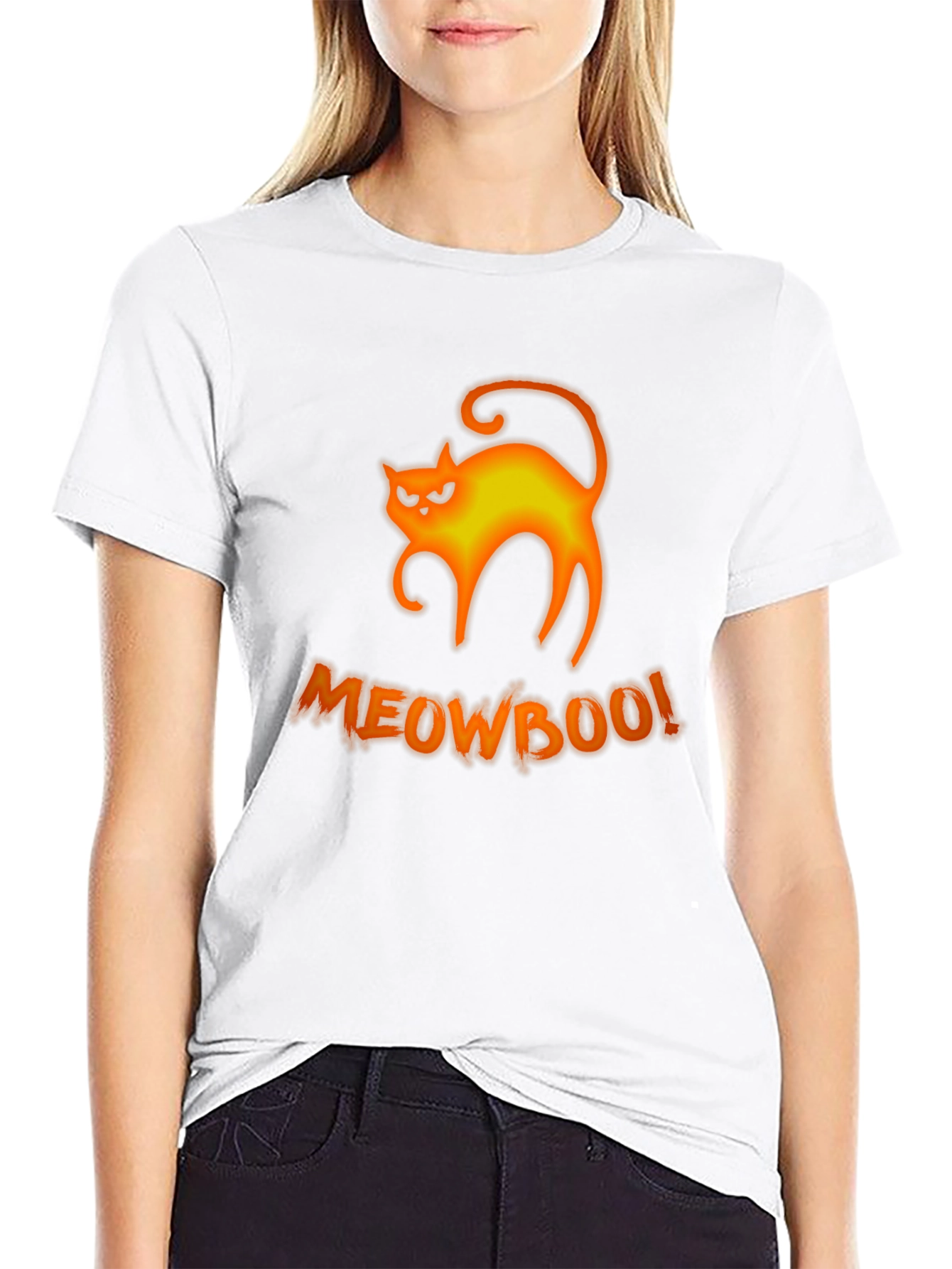 Halloween MeowBoo Cat Graphic Black T-Shirt