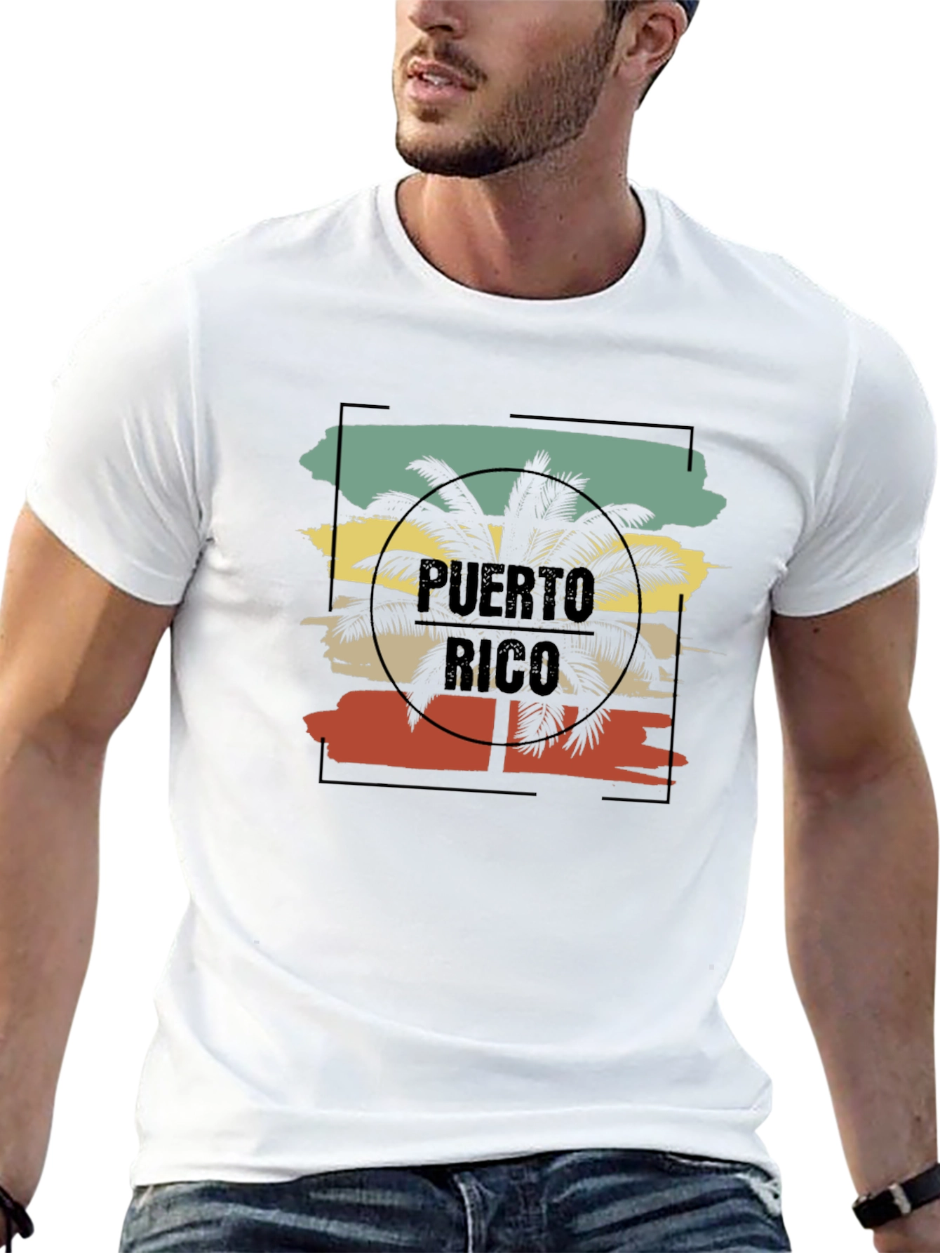 Puerto Rico Retro Palm Tree Graphic T-Shirt