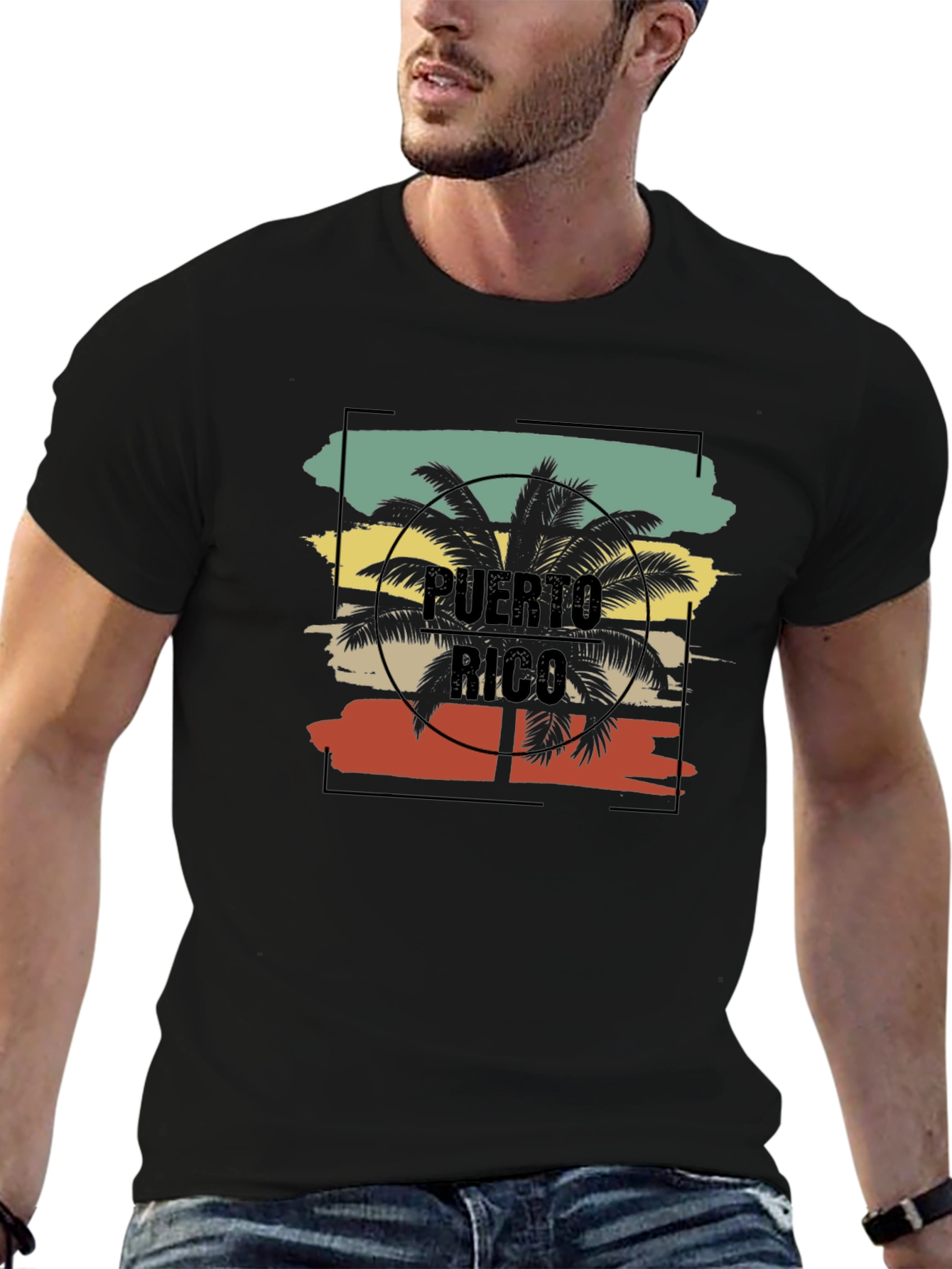 Puerto Rico Retro Palm Tree Graphic T-Shirt