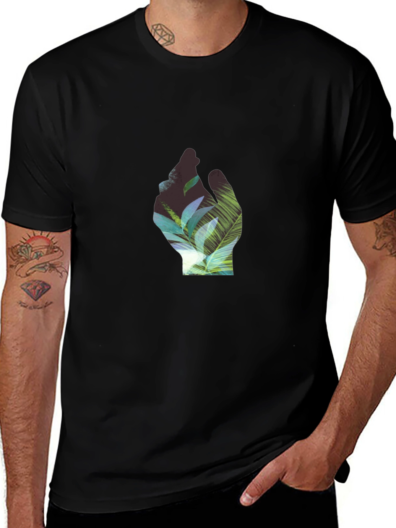Tropical Hand Graphic Black T-Shirt