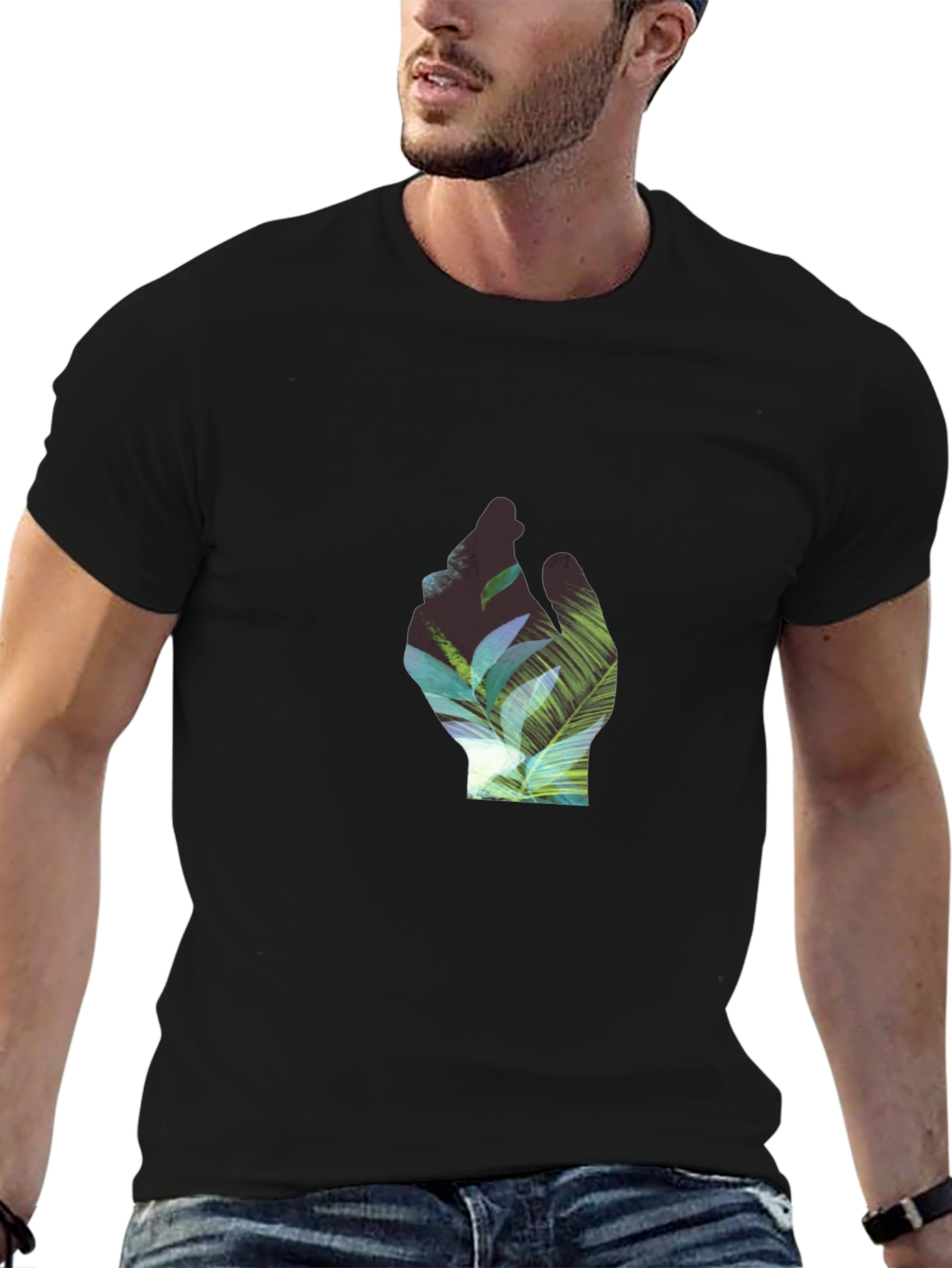 Tropical Hand Graphic Black T-Shirt