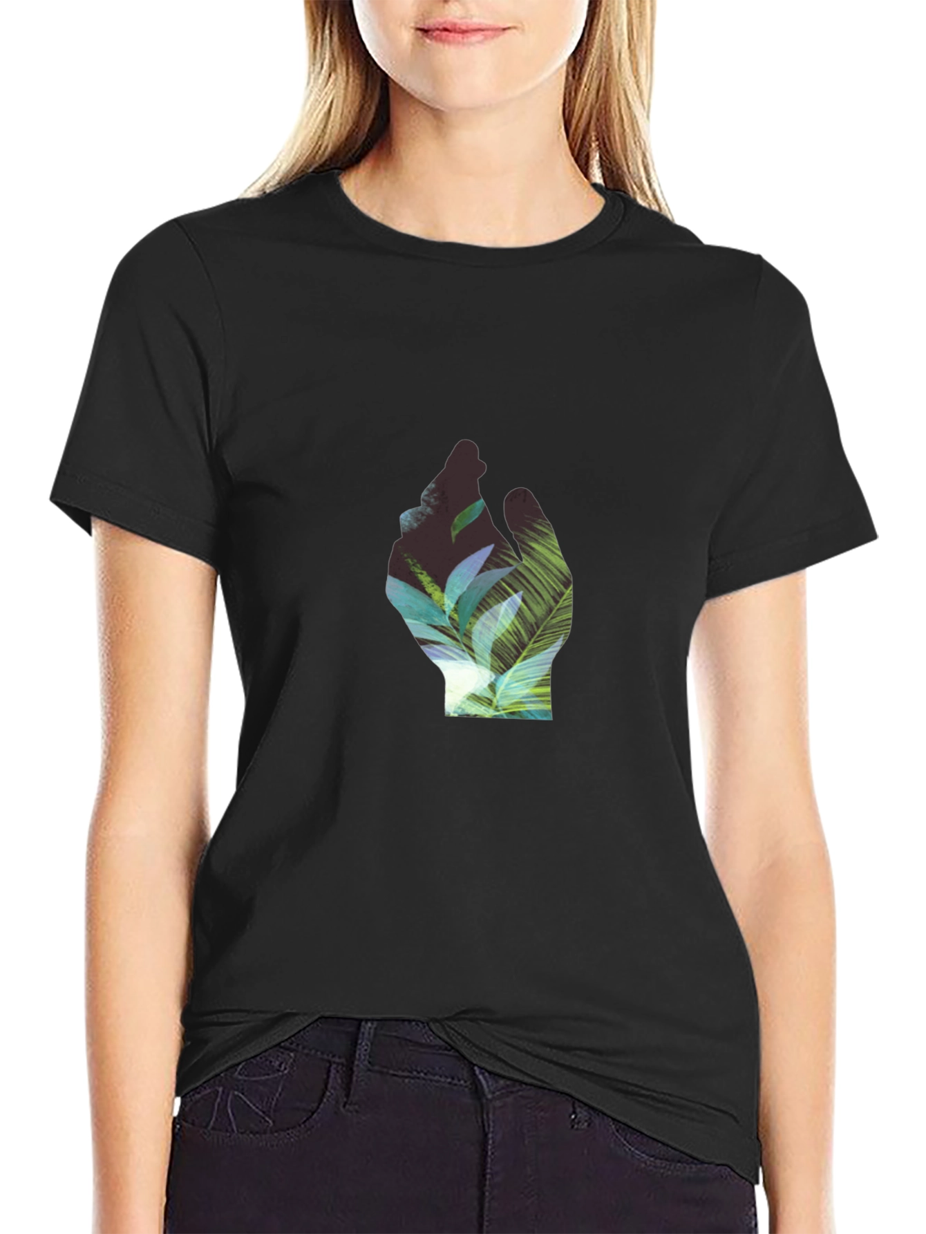 Tropical Hand Graphic Black T-Shirt