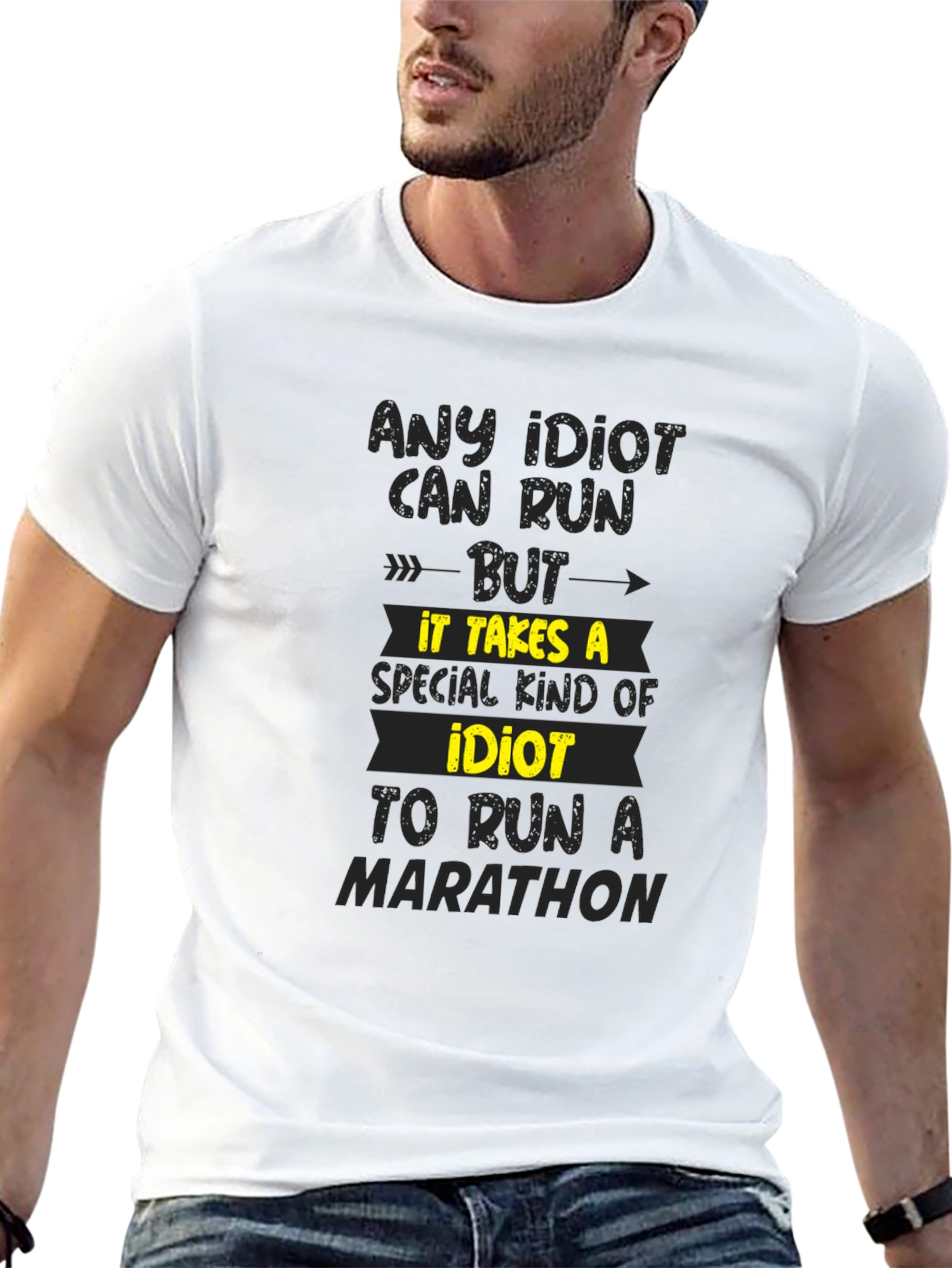Idiot Marathon Runner T-Shirt - Funny Running Tee