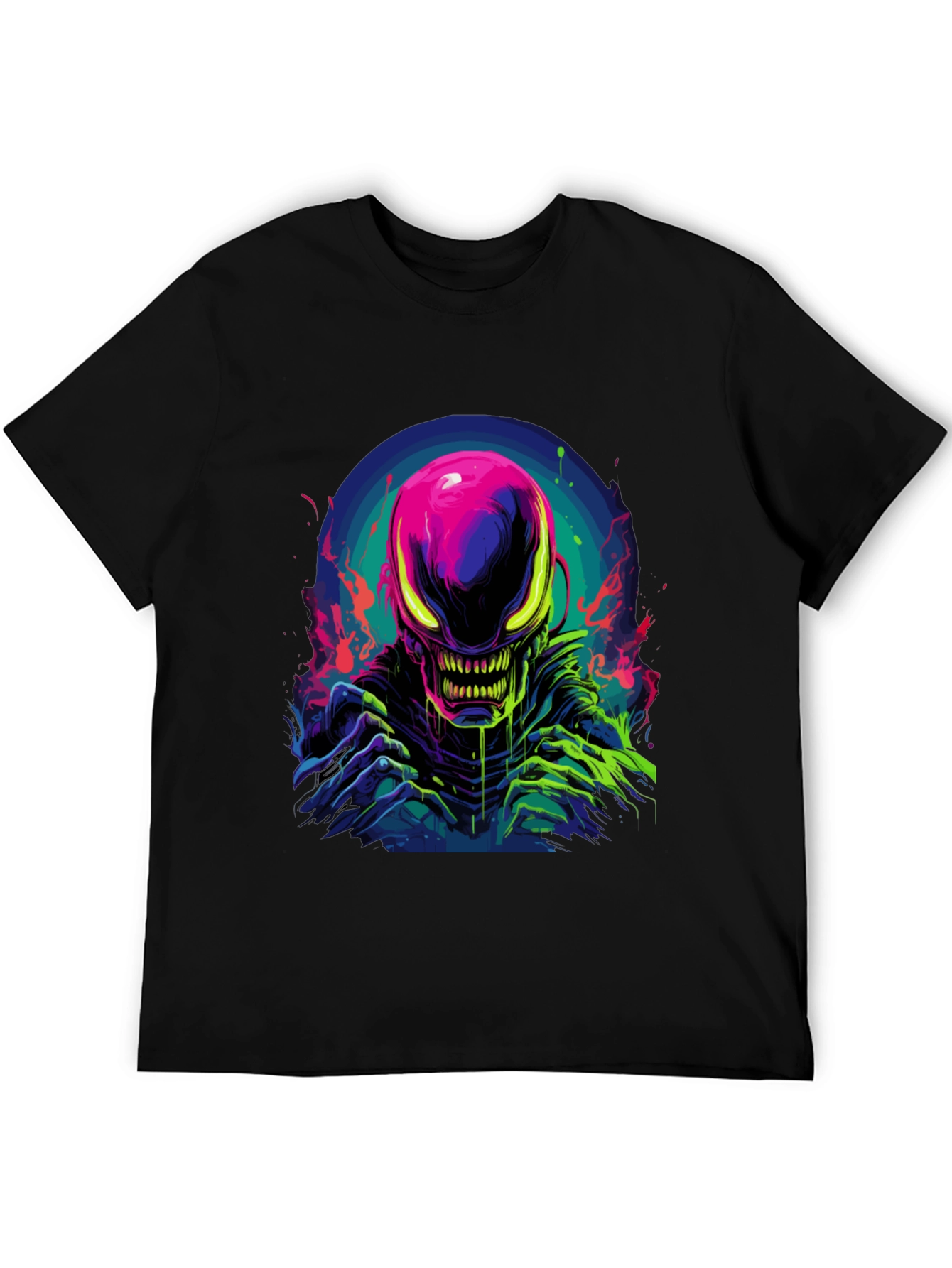 Neon Alien Graphic Black T-Shirt