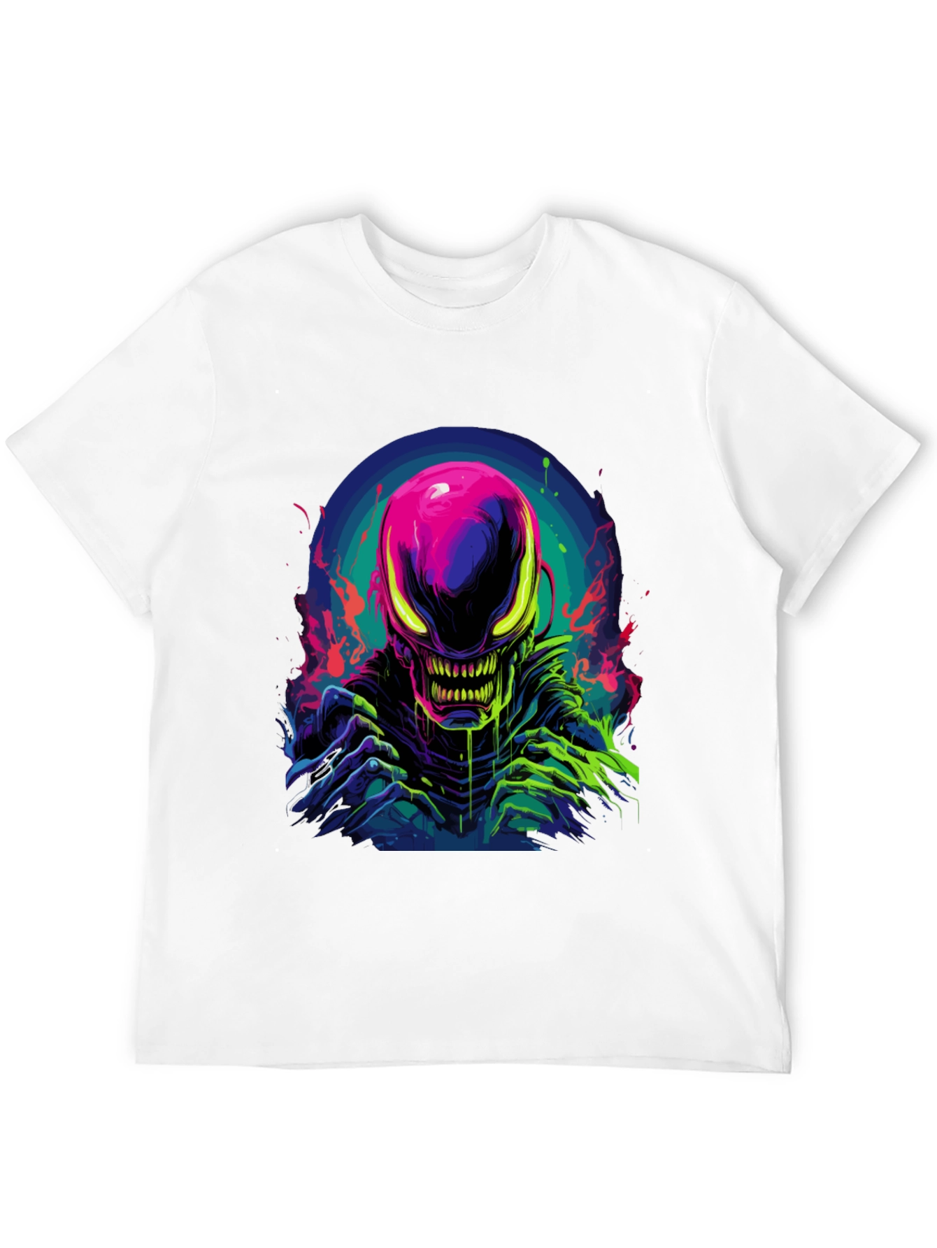 Neon Alien Graphic Black T-Shirt