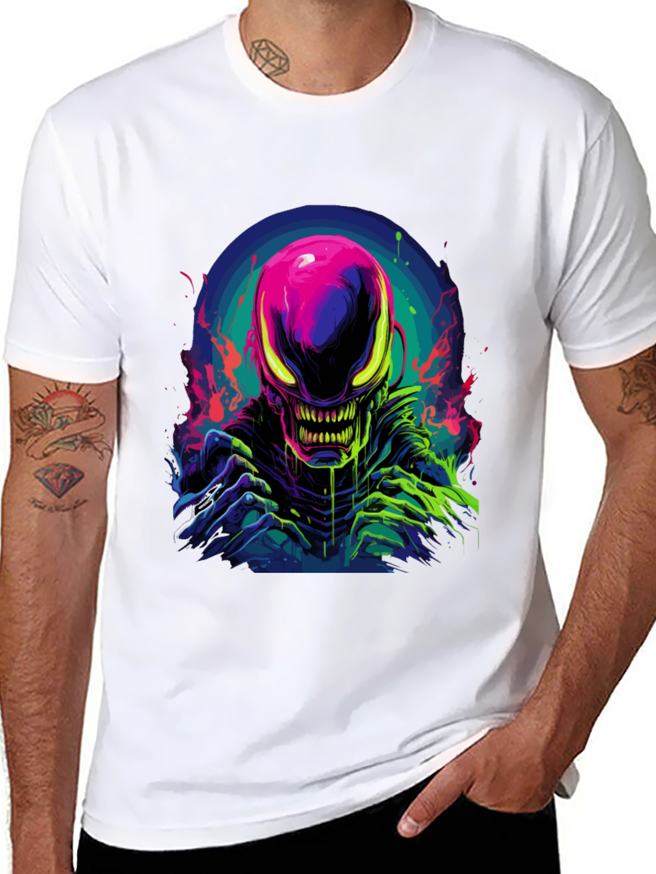 Neon Alien Graphic Black T-Shirt